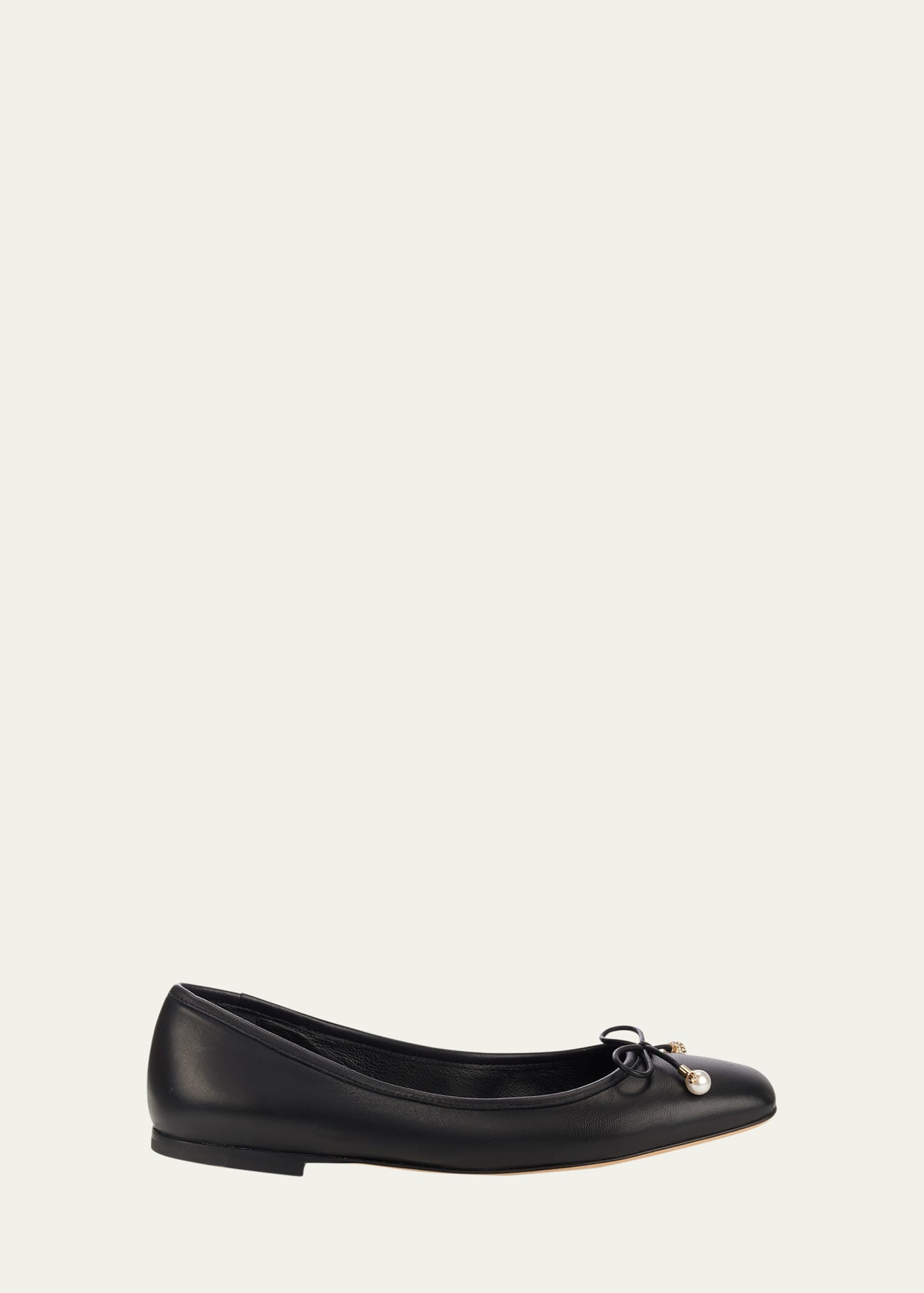 Shop Jimmy Choo Elme Leather Bow Ballerina Flats In Black