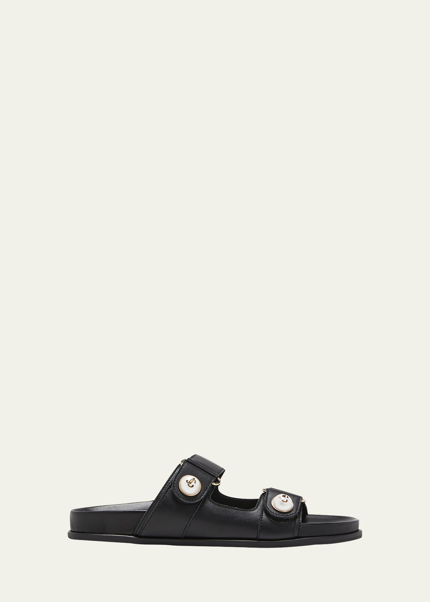 Jimmy Choo Fayence Leather-trimmed Faux Pearl-embellished Mesh Slides In Black