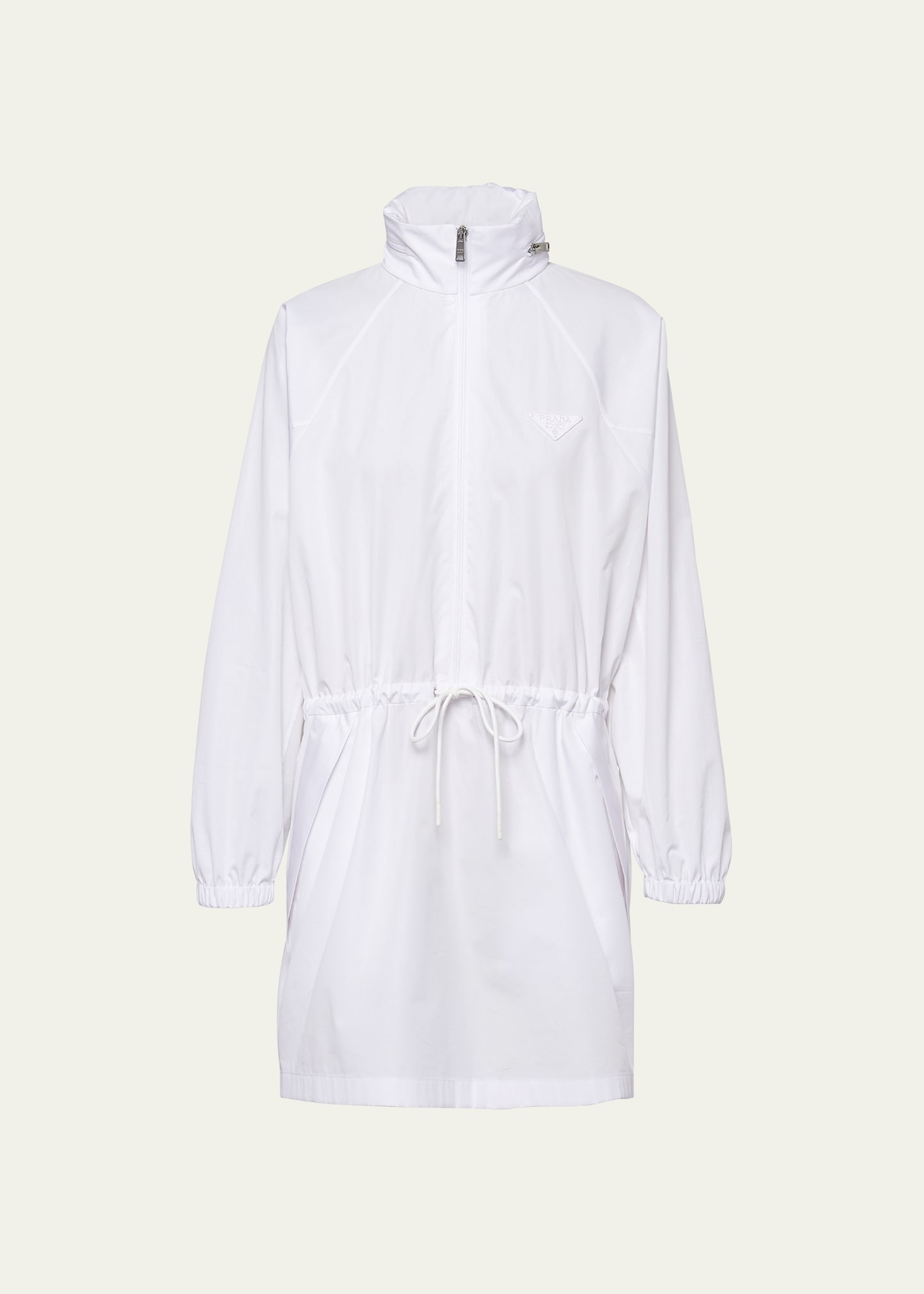 Prada Hooded Poplin Drawstring Mini Dress In F0009 Bianco