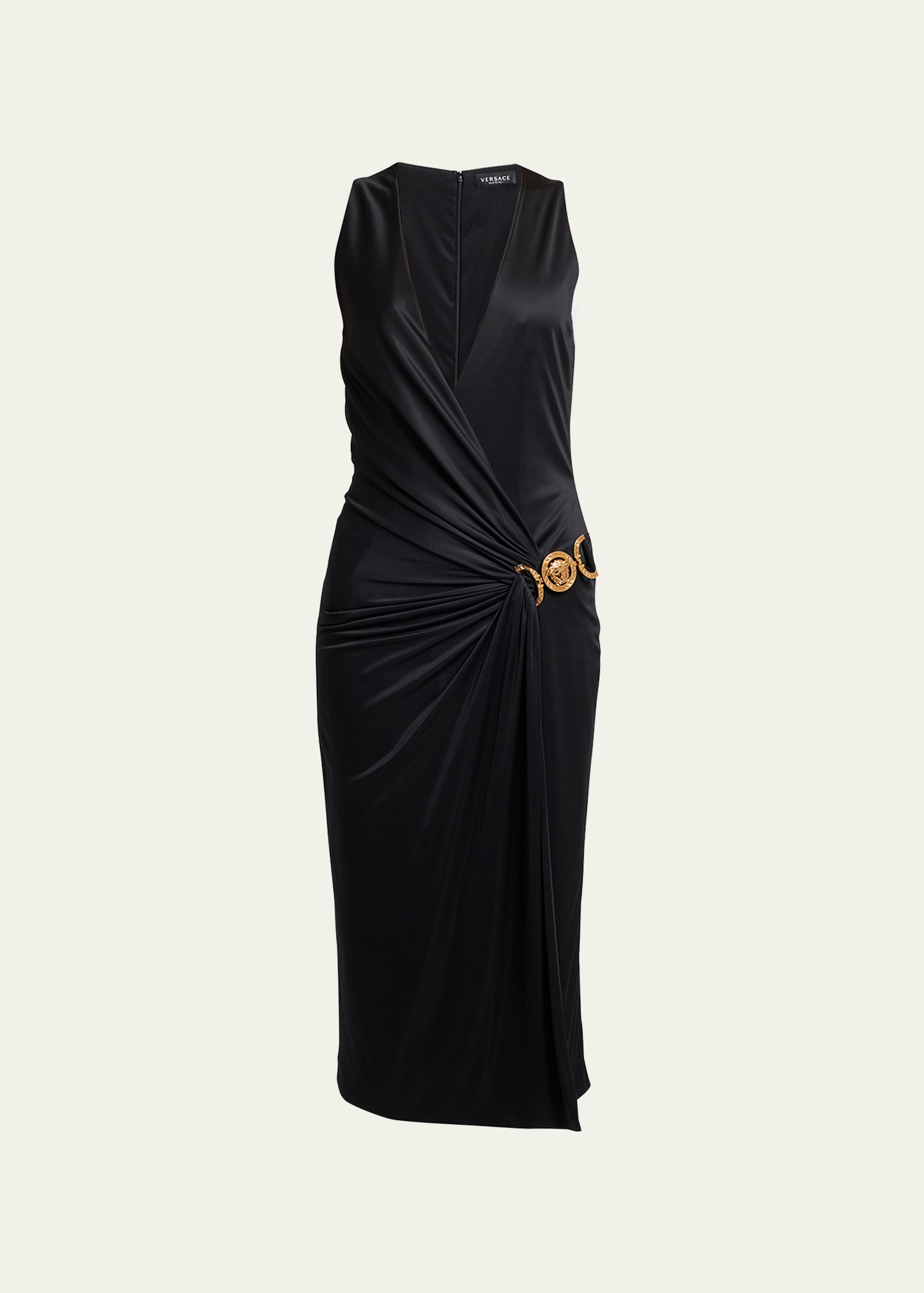 Wrap-Front Jersey Midi Dress with Medusa Detail