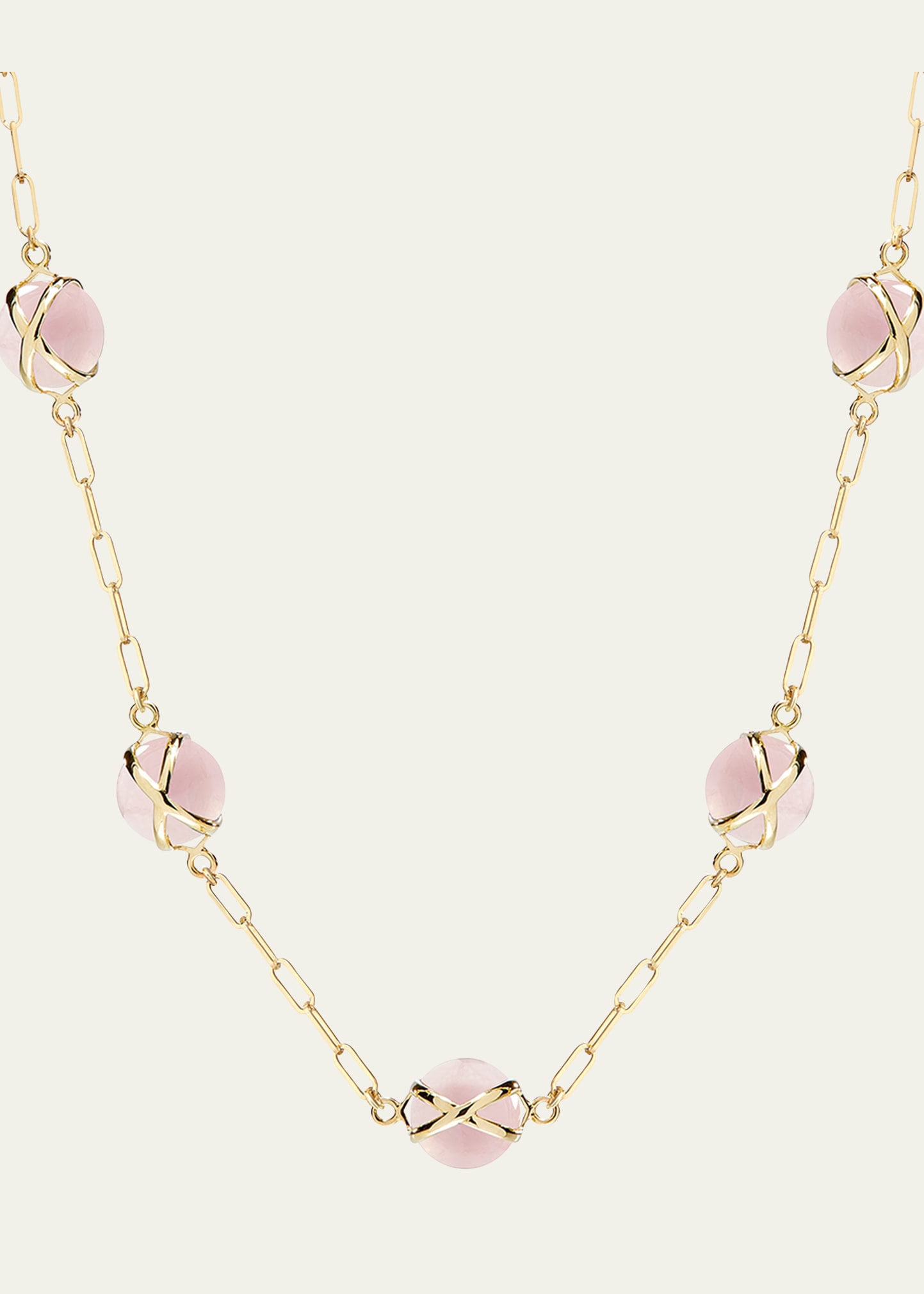 Prisma 18k Gold Paperclip Chain Necklace with Rose Quartz