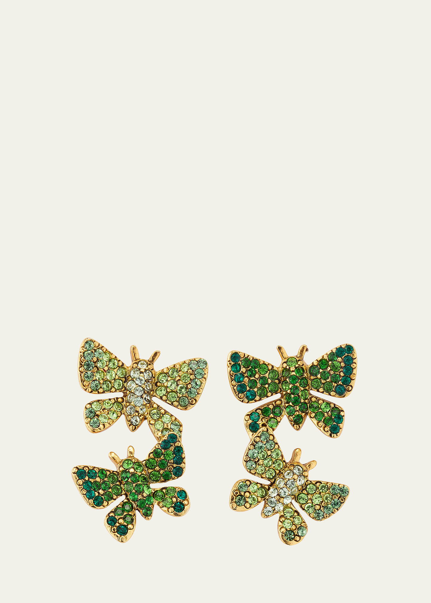 Oscar De La Renta Double Crystal Butterfly Earrings In Peridot Multi
