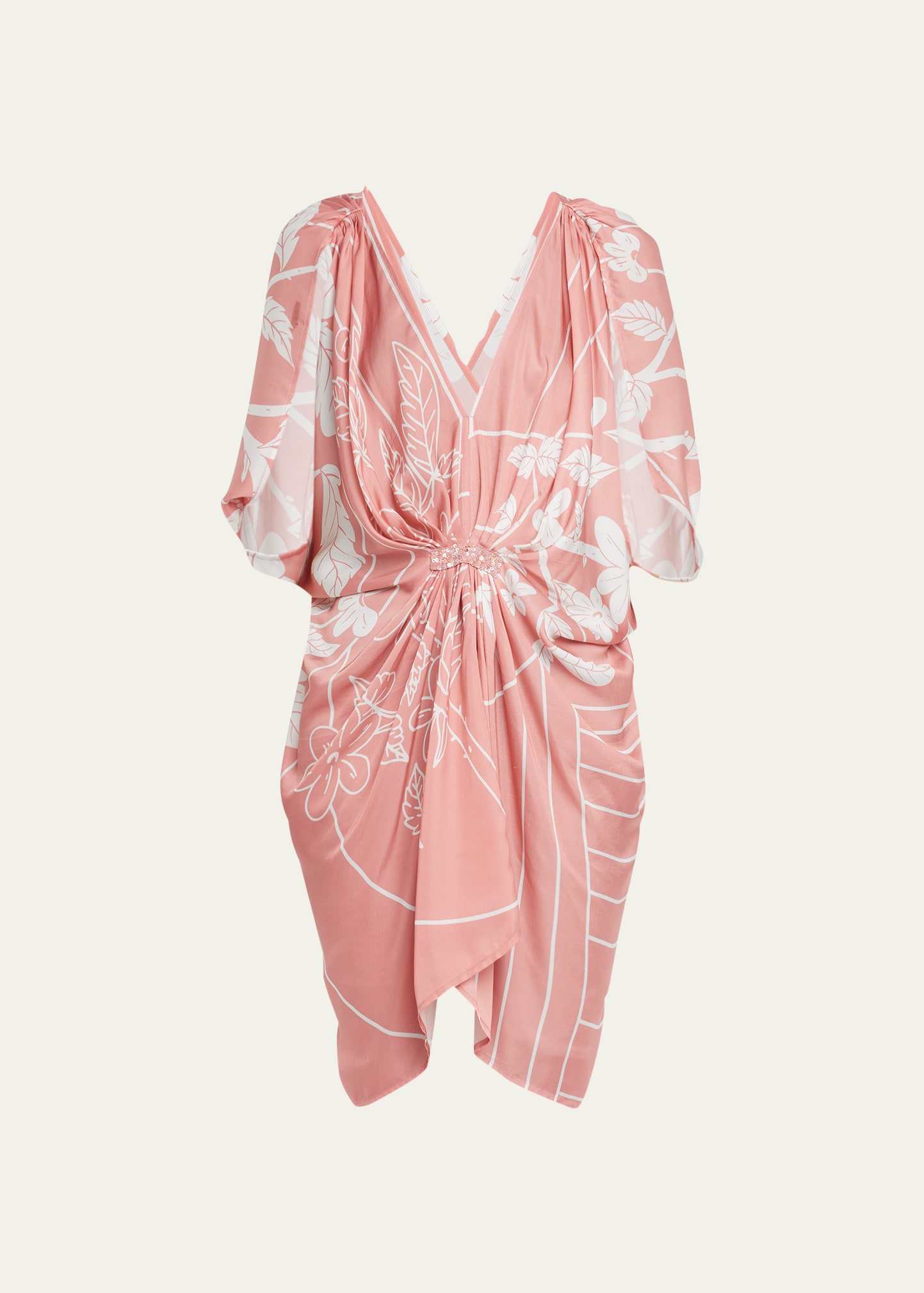 Vintage Rose Draped Kaftan Mini Dress