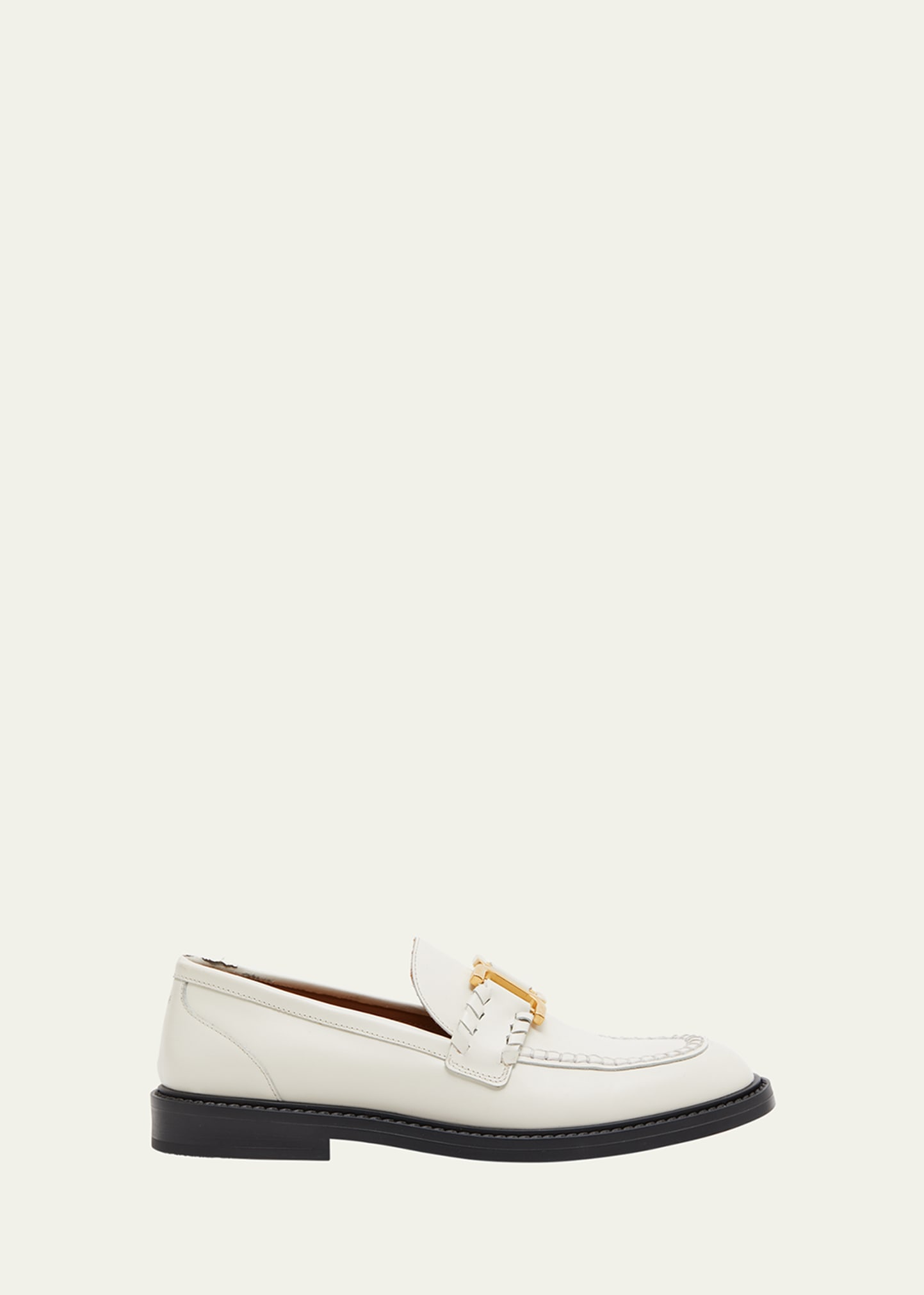 Shop Chloé Marcie Leather Chain Loafers In Eggshell