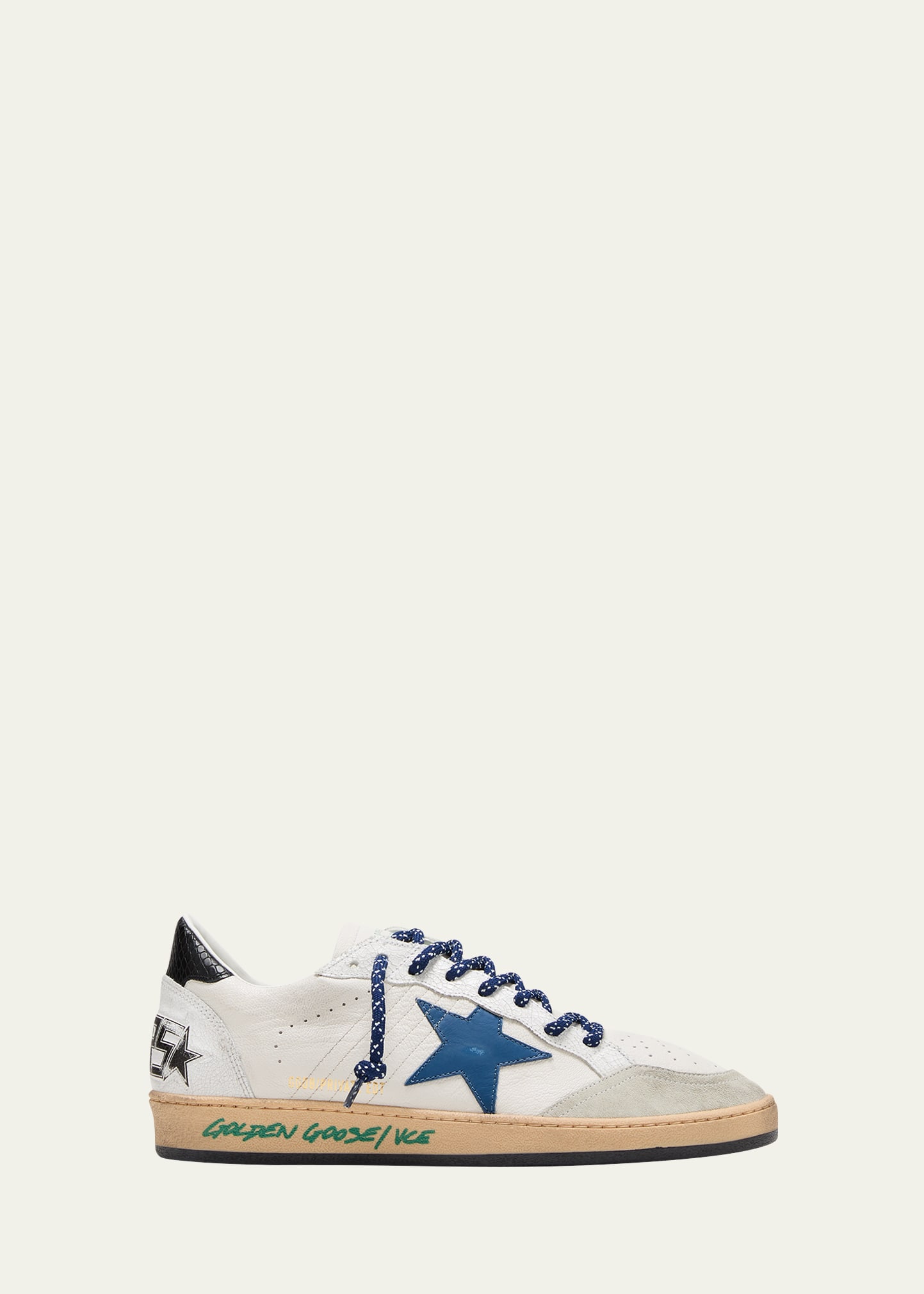 Golden Goose Men's Ball Star Leather Low-top Sneakers In White/blue Ocean/