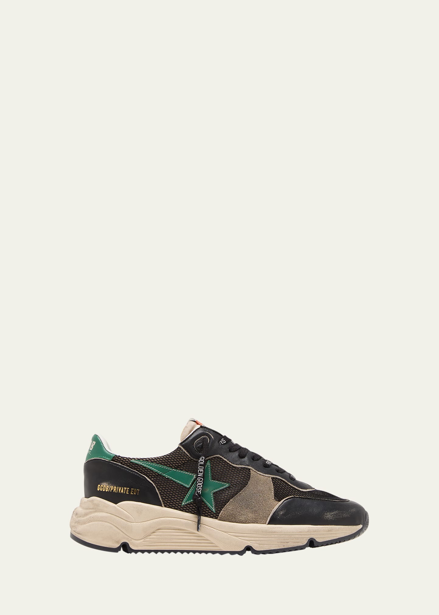 Golden Goose Men's Running Sole Mesh & Leather Sneakers In Black/green/brown