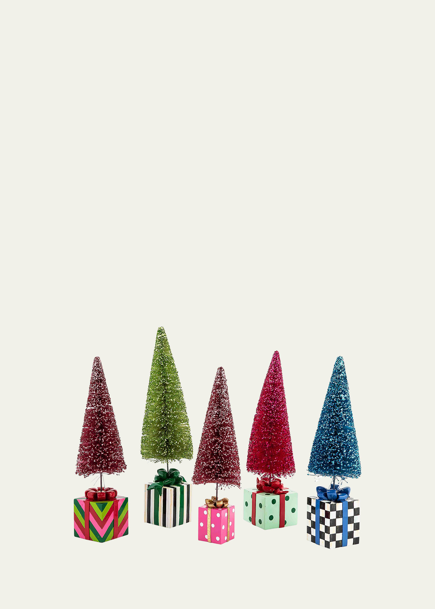 Mackenzie-childs Granny Kitsch Bottle Brush Gift Trees, Set Of 5 In Multi