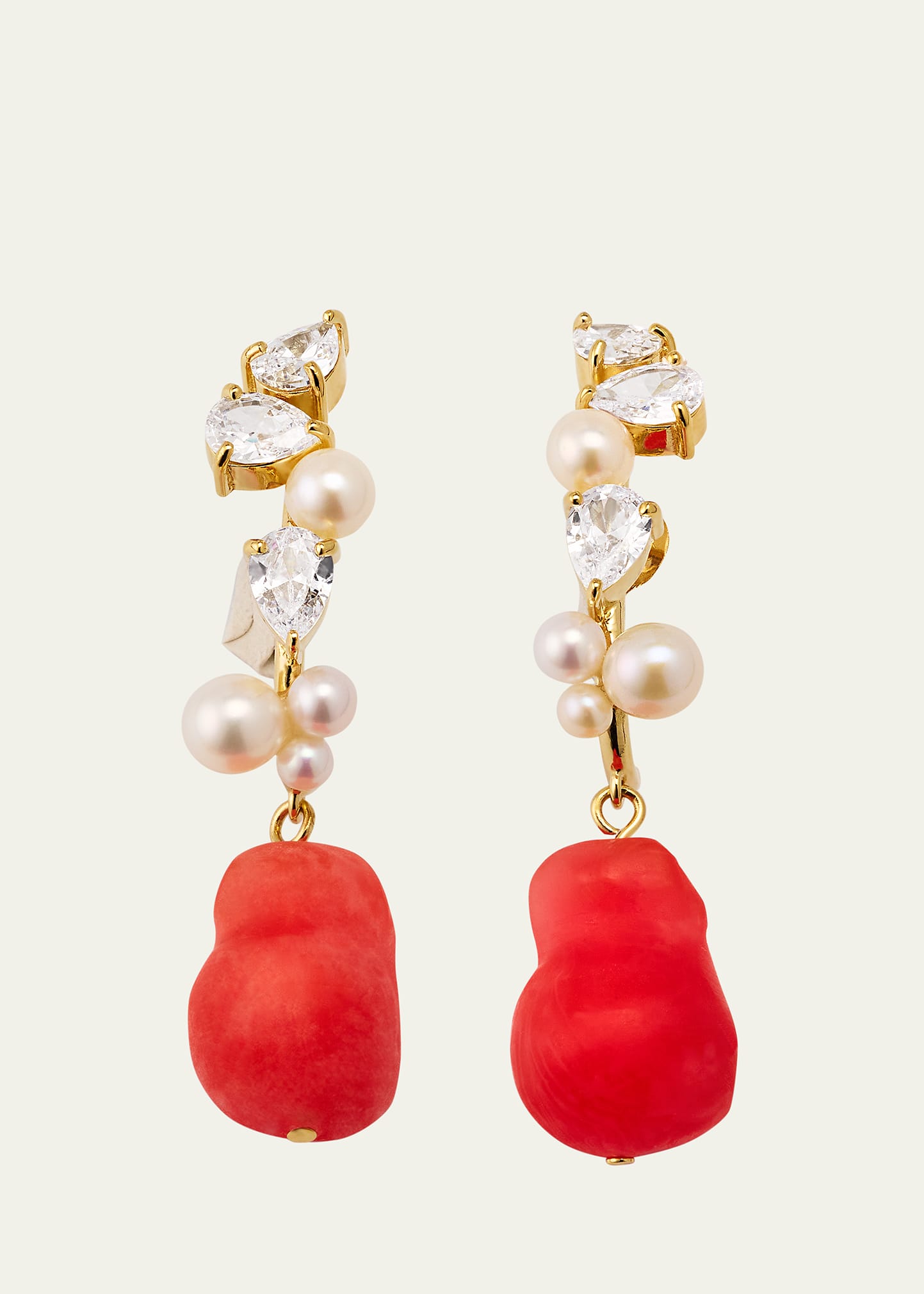 Pearl, Eze-Eh-Coral, And Crystal Climbing Drop Earrings With Recycled Sterling Silver
