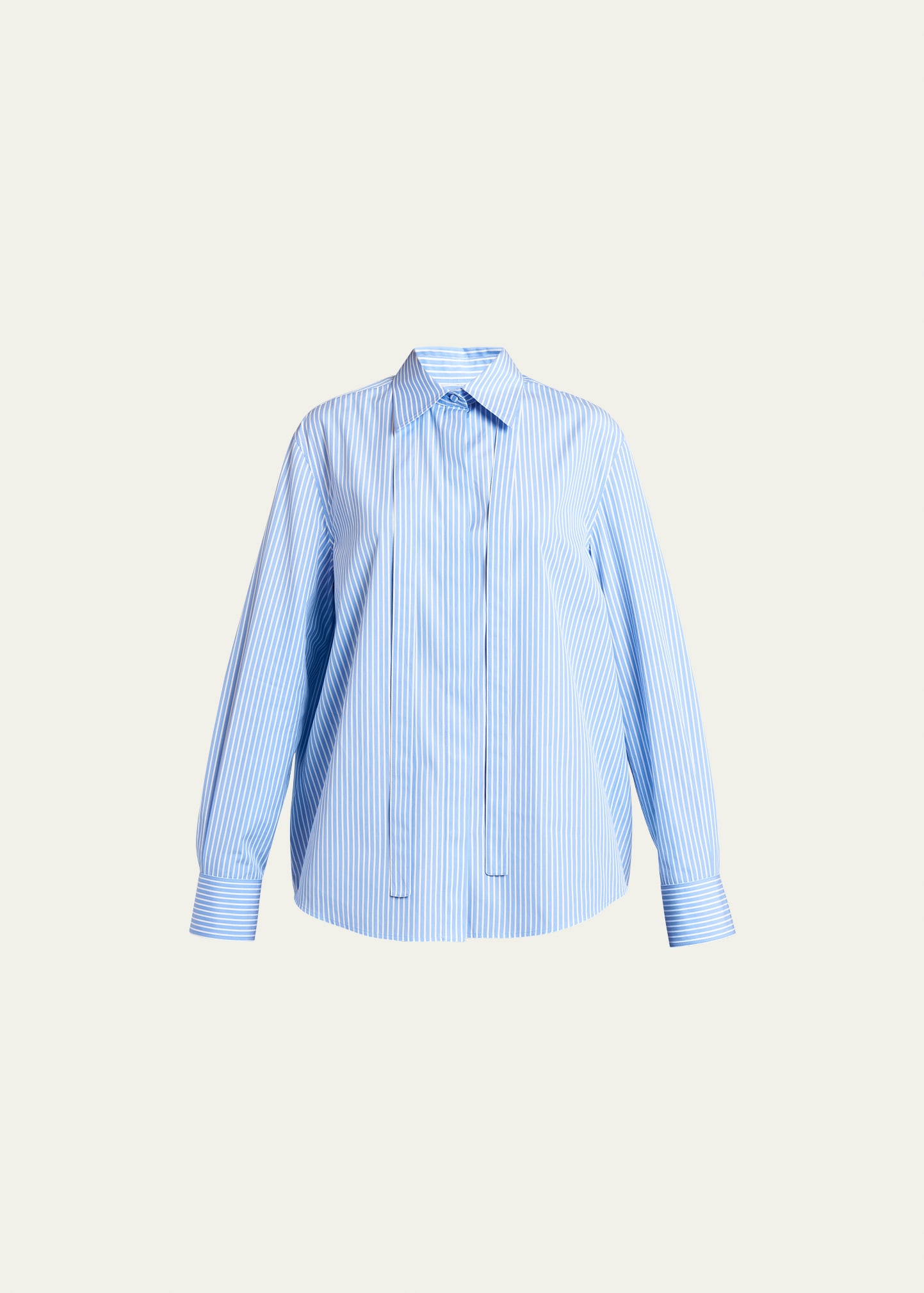Shop Valentino Stripe Neck-tie Cotton Collared Shirt In Whiteblue Stripes