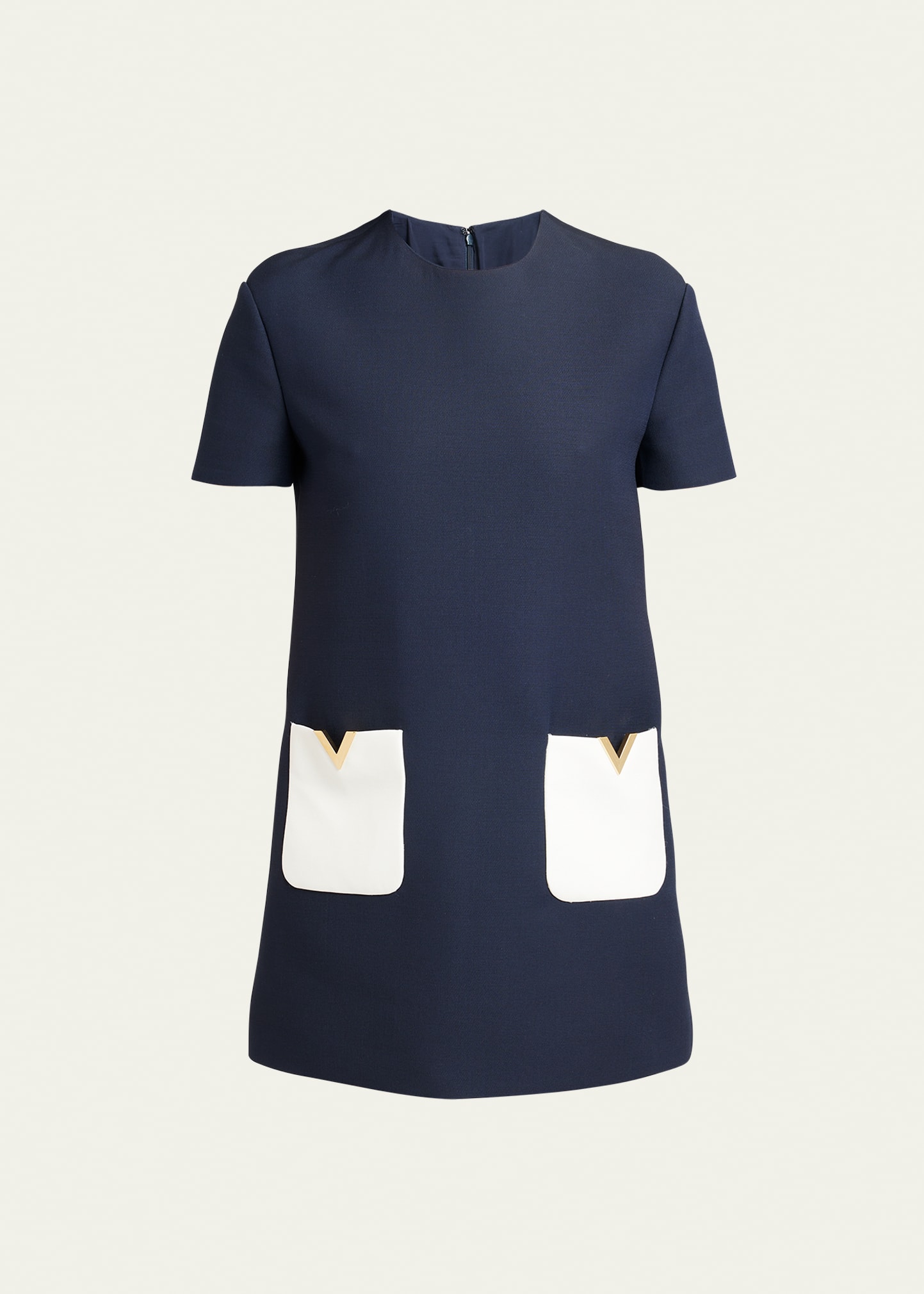 Valentino V-logo Pocketshort-sleeve Shift Mini Dress In Navycream
