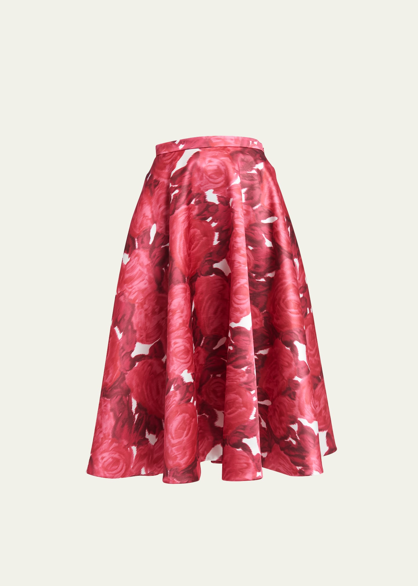 Rose-Print Flared Midi Skirt