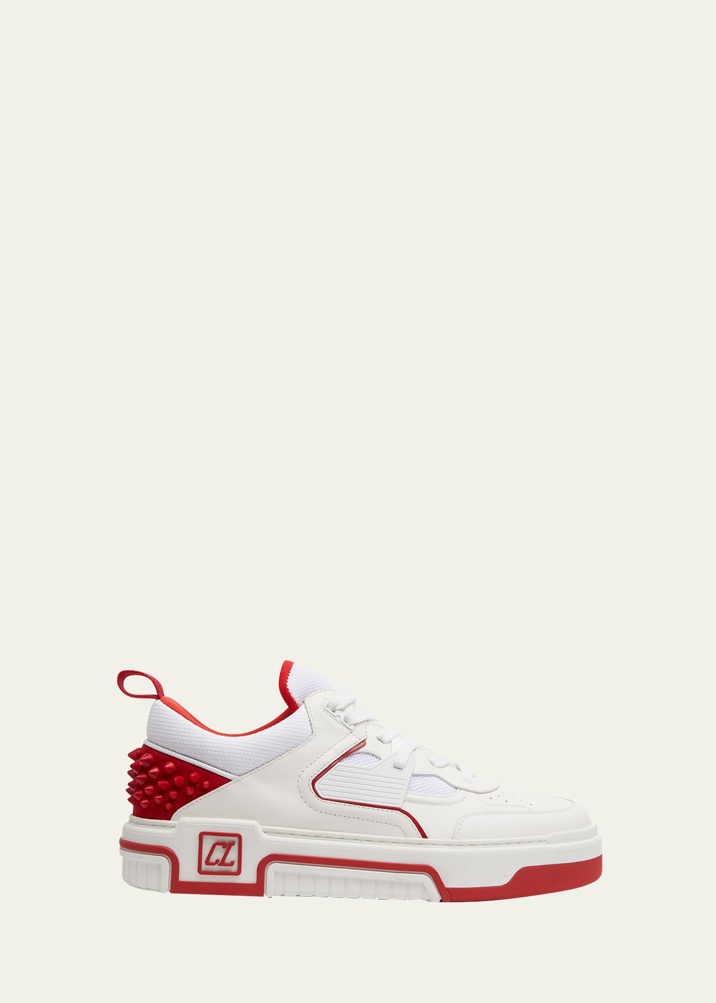 Shop Christian Louboutin Men's Astroloubi Mesh And Leather Low-top Sneakers In White/red
