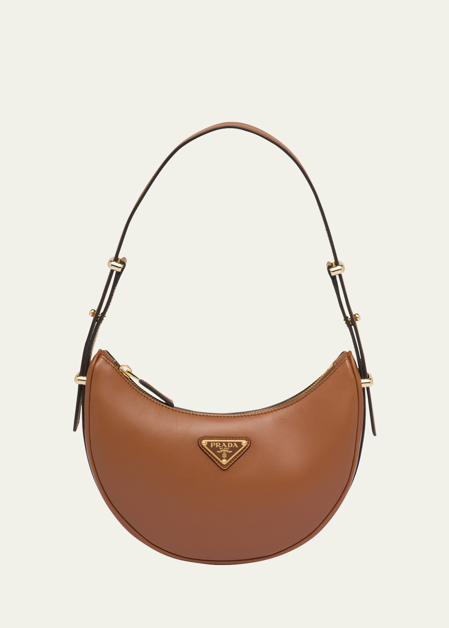 Prada Zip Leather Shoulder Bag In F0xug Cognac N