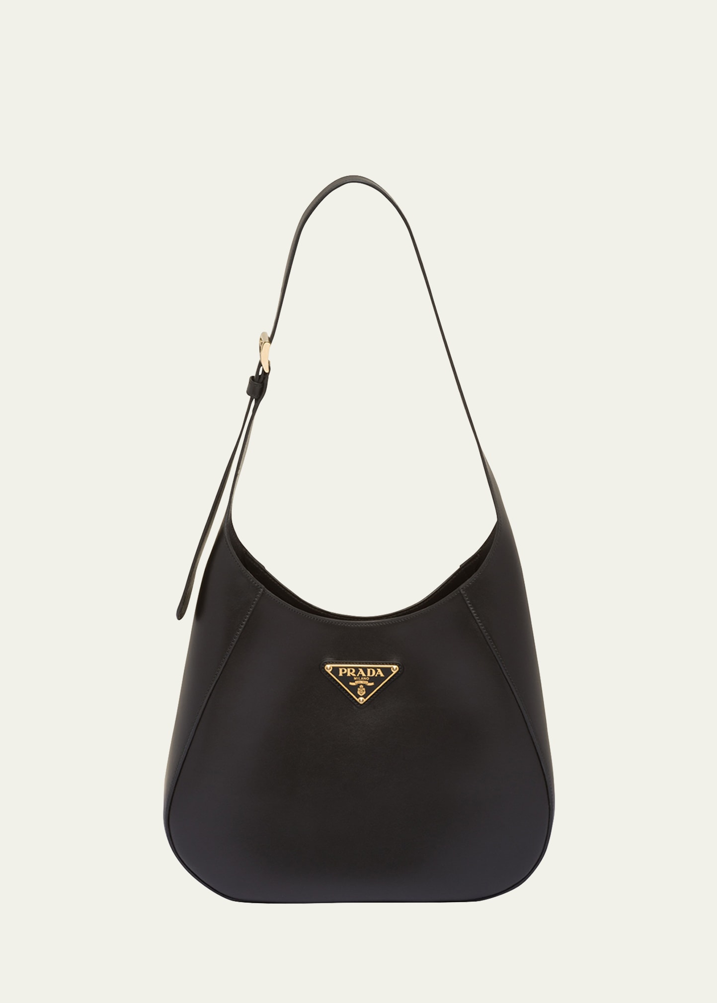 Prada City Calf Leather Hobo Bag In F0002 Nero