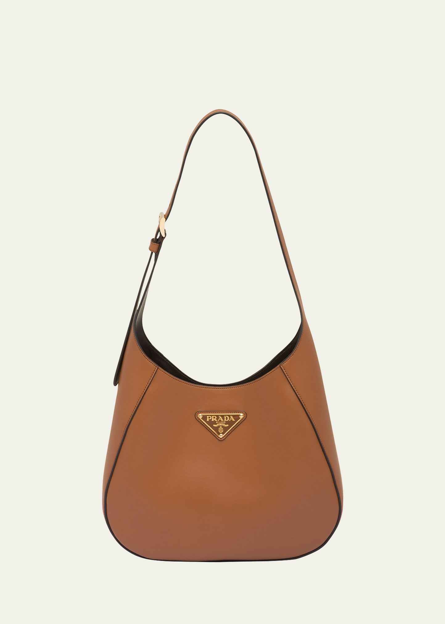 Prada City Calf Leather Hobo Bag In F0xkv Cognac Nero