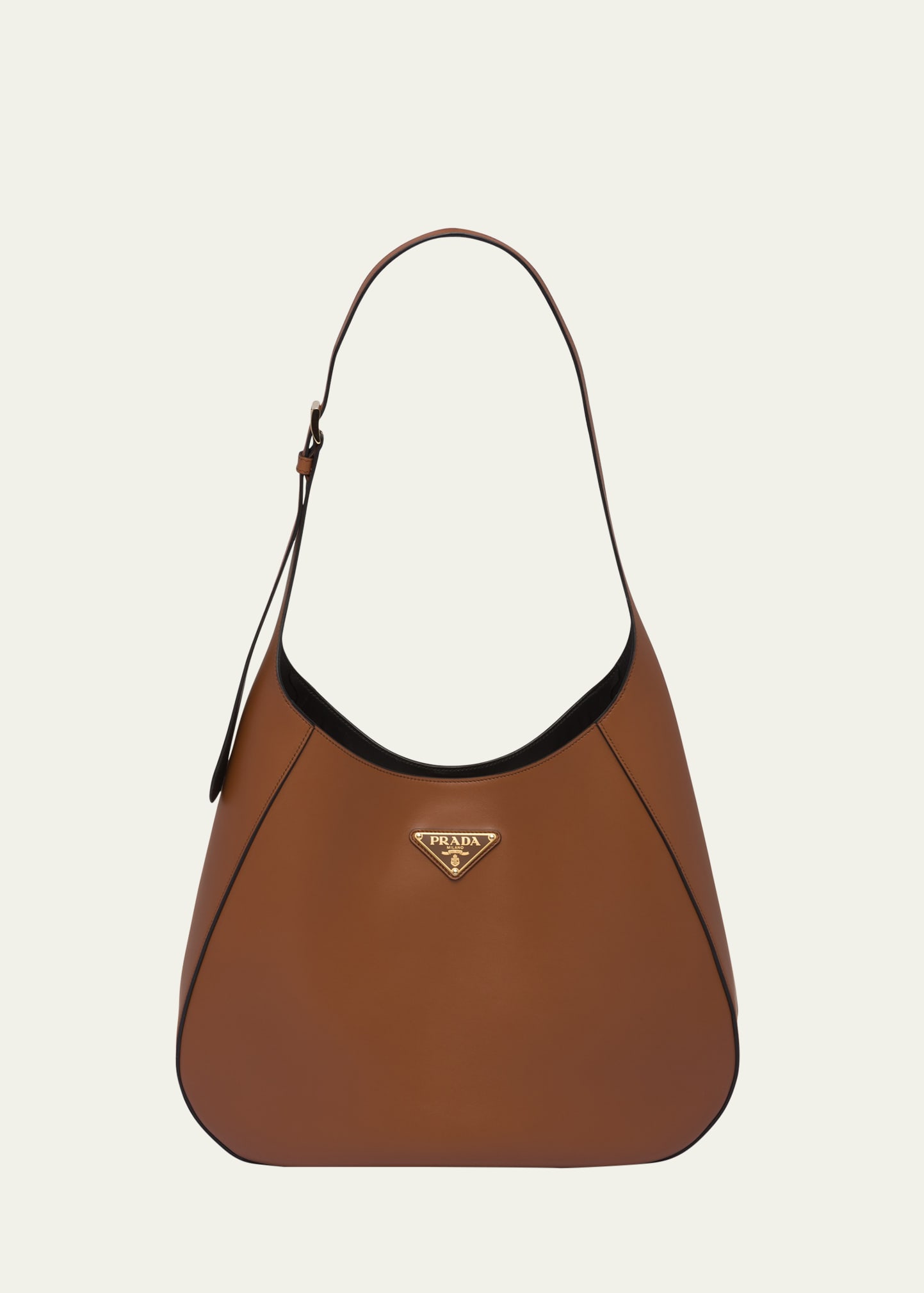 Prada Triangle-logo Leather Shoulder Bag In F0xkv Cognac Nero