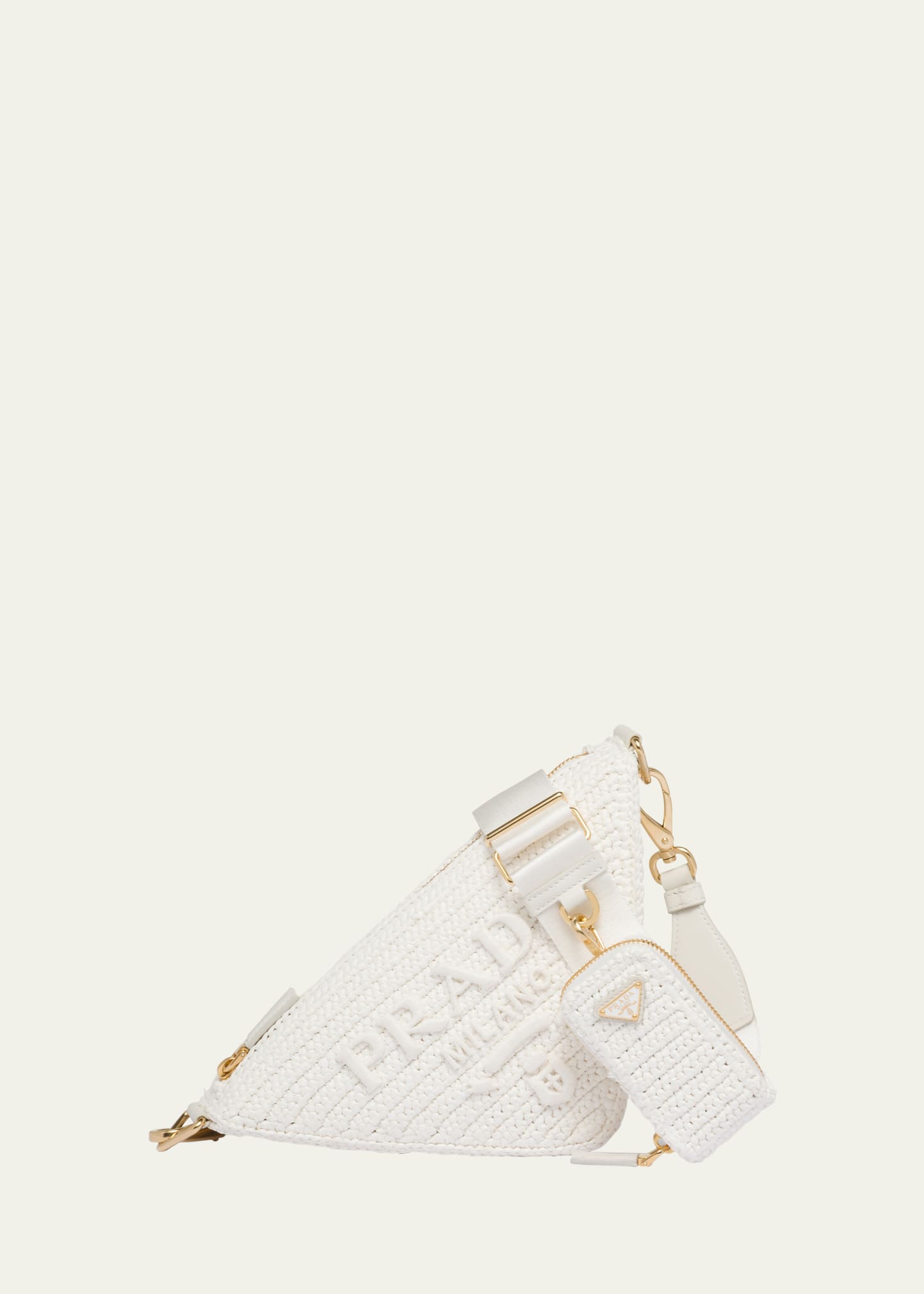 Prada Triangle Logo Raffia Shoulder Bag In F0009 Bianco