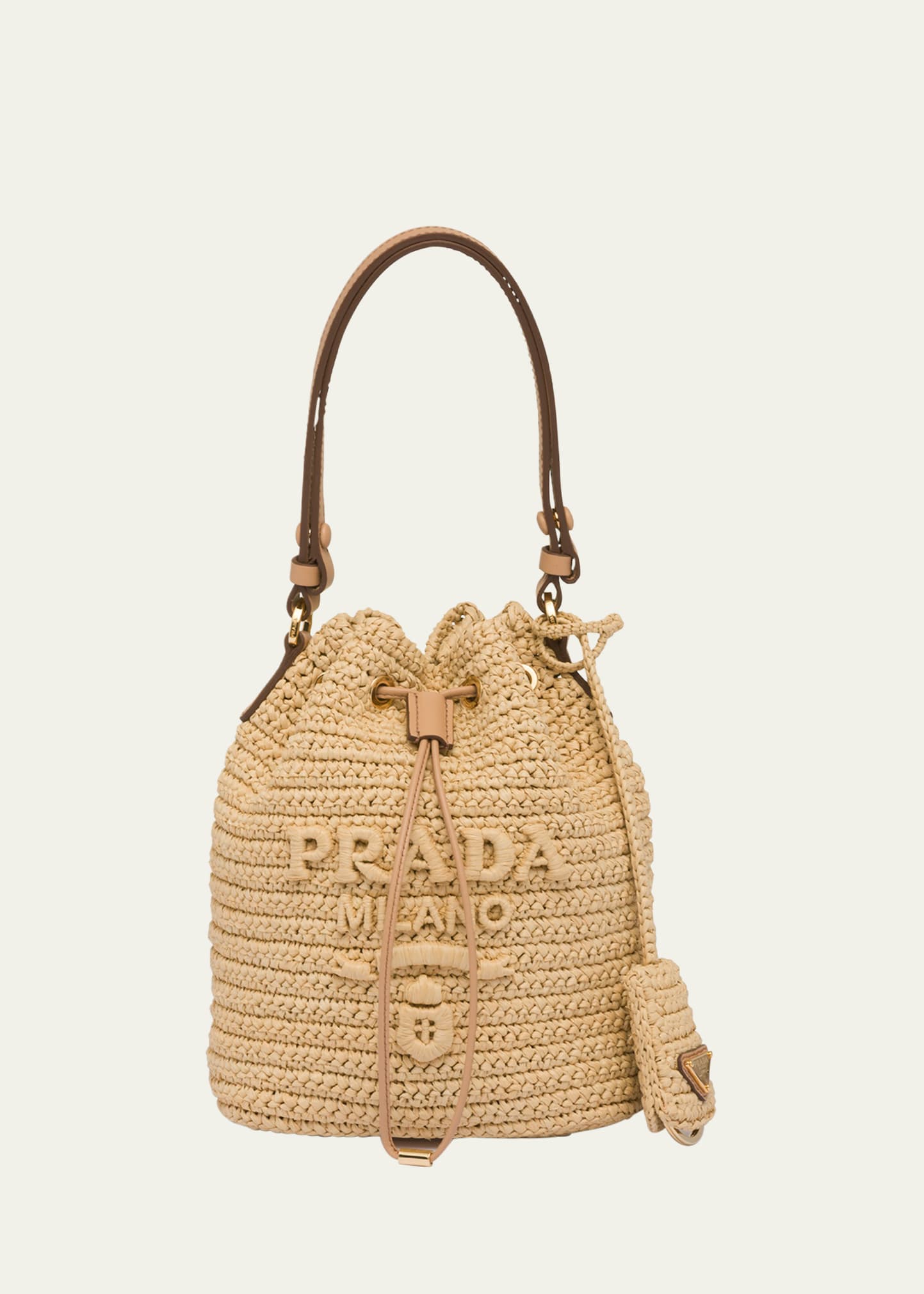 Prada Logo Drawstring Bucket Bag Canvas