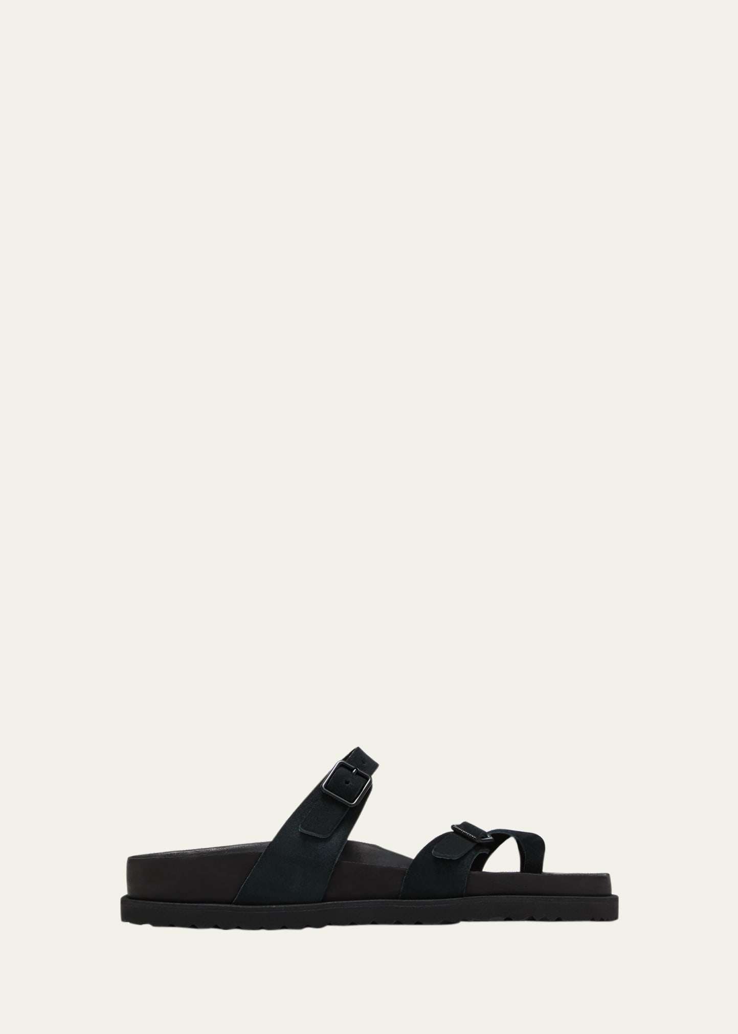 Birkenstock Mayari Suede Dual-buckle Slide Sandals In Black