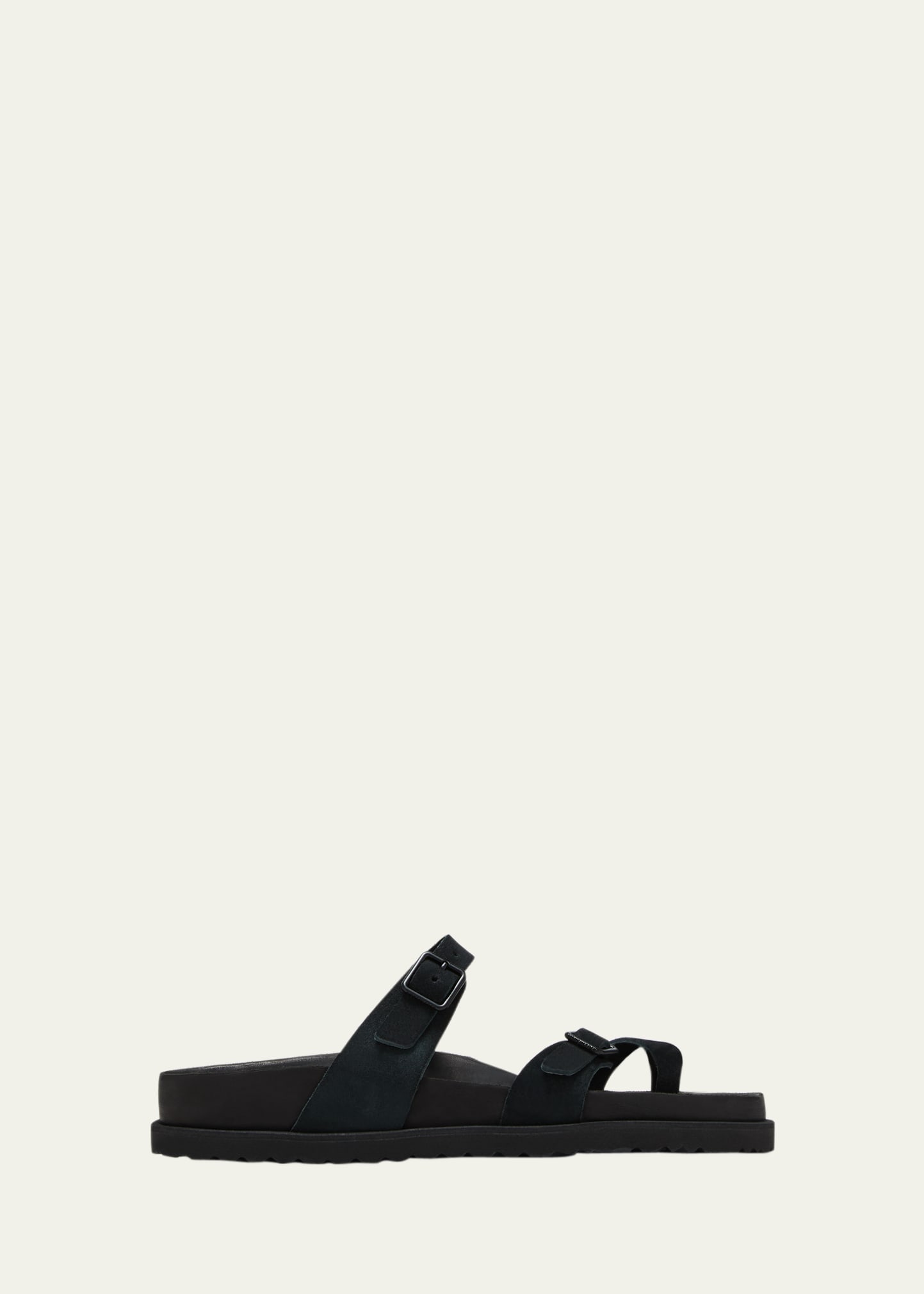 Shop Birkenstock Mayari Suede Dual-buckle Slide Sandals In Black