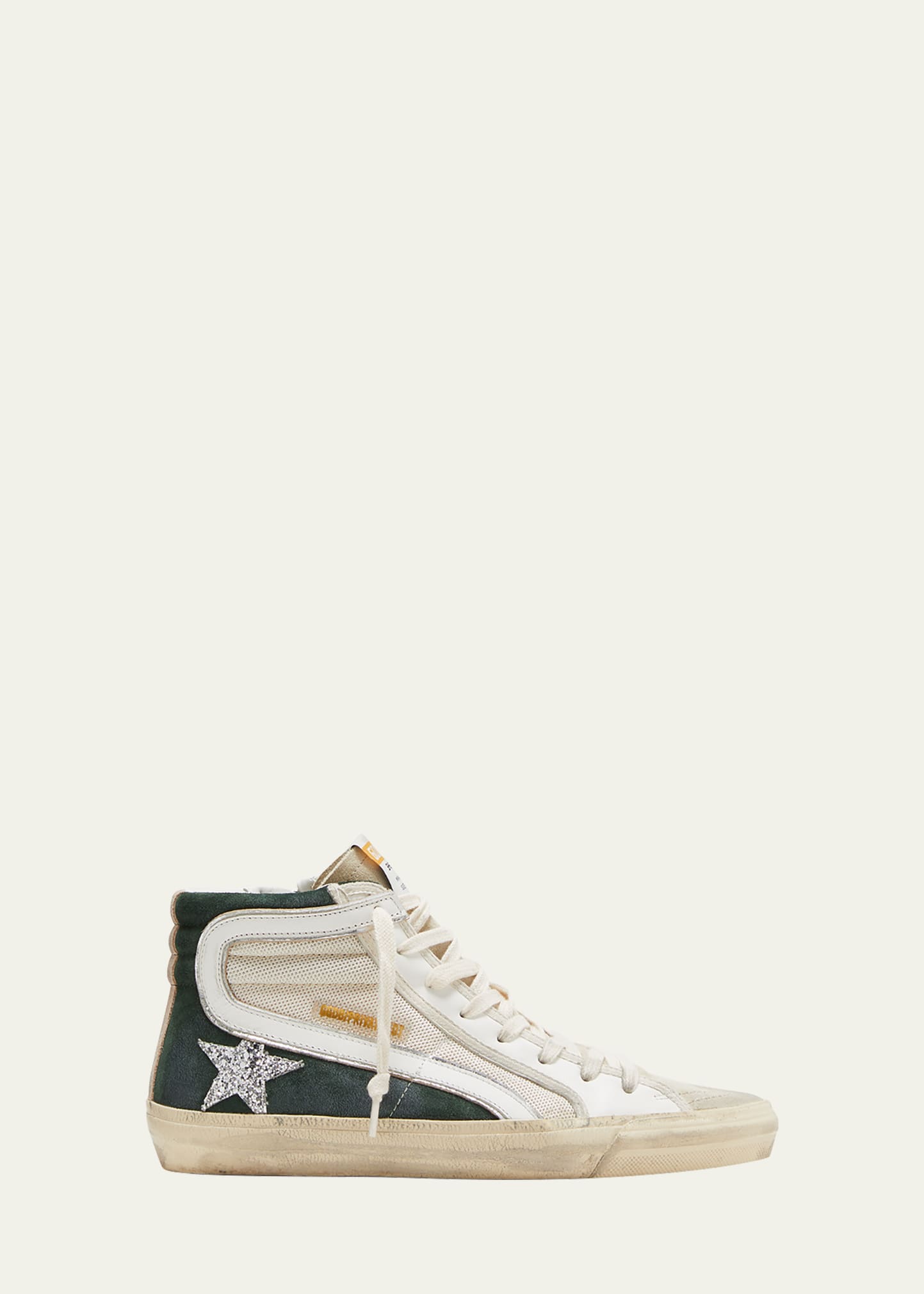 Golden Goose Slide High-top Glitter Leather Sneakers In Marble Cream Gree