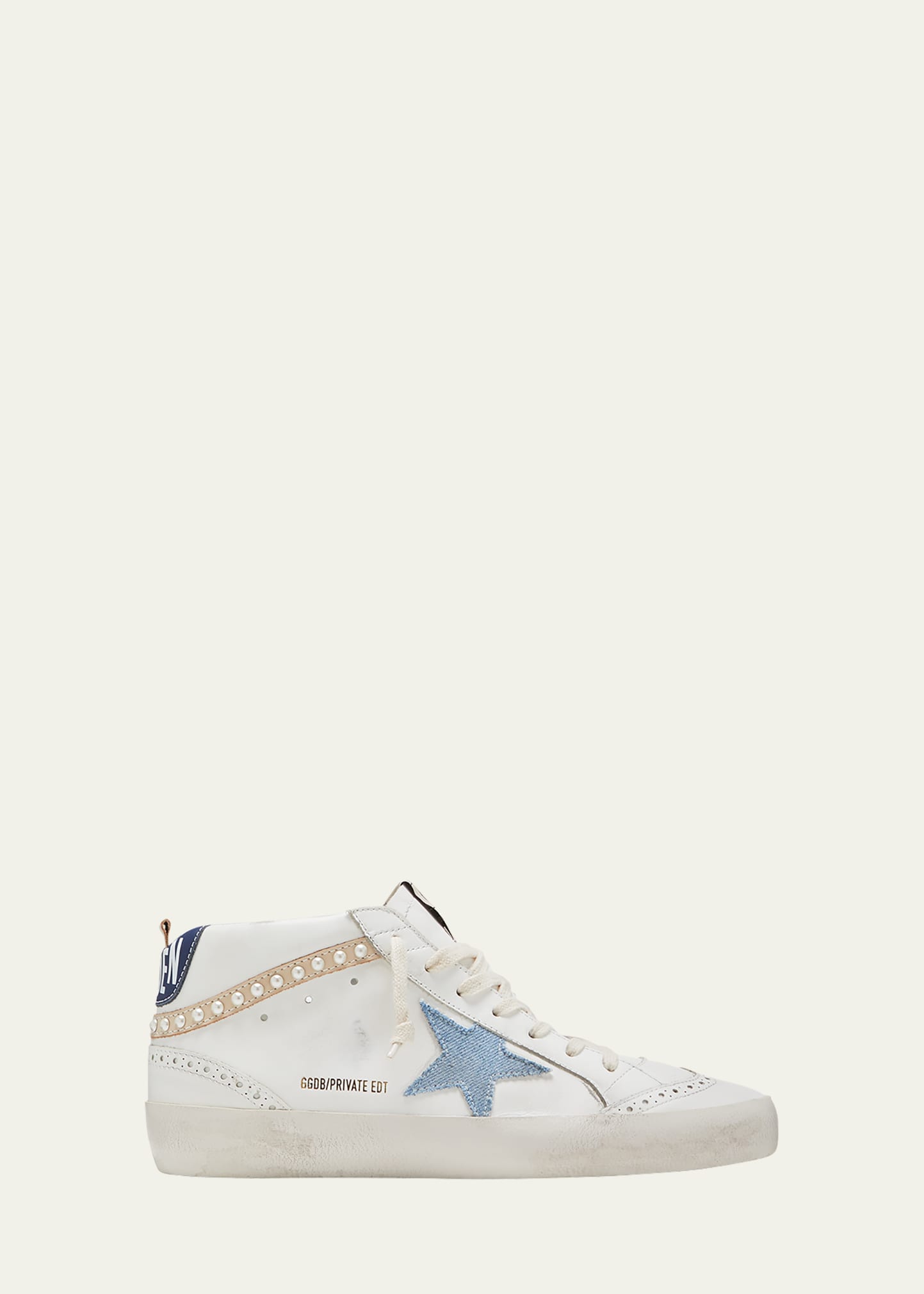 Golden Goose Mid Star Denim Wing-tip Sneakers In White Light Blue