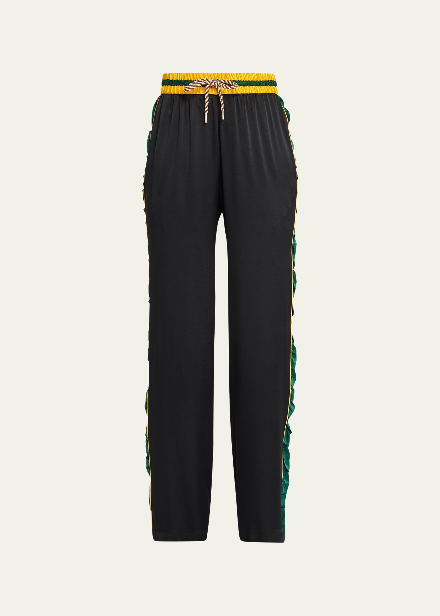 Side-Stripe Drawstring Silk Pants