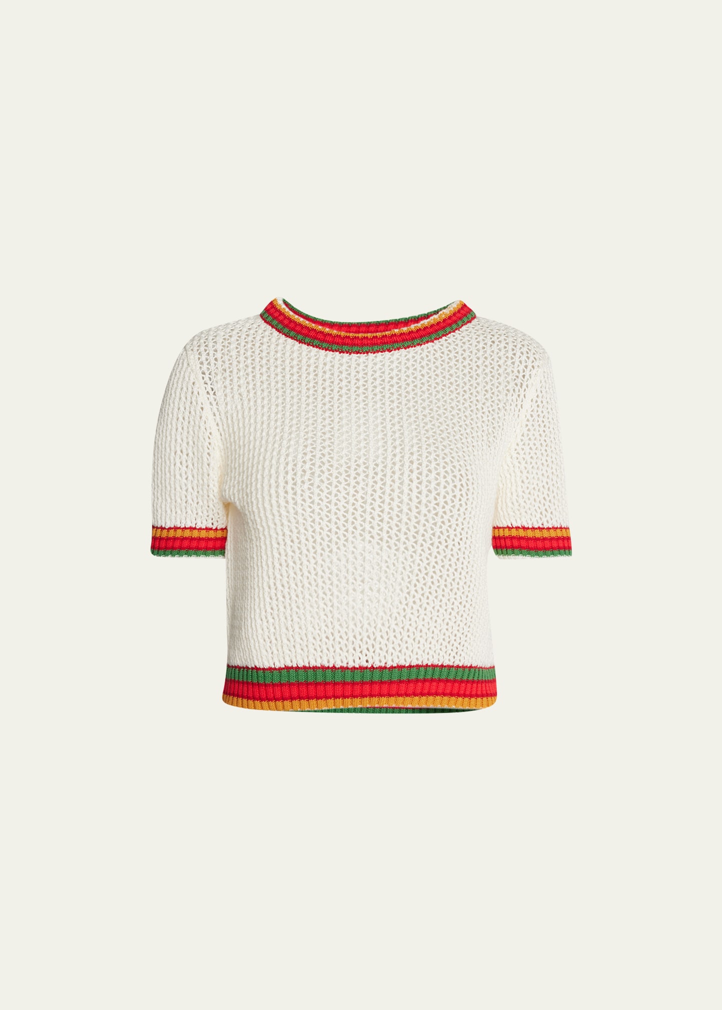 Stripe-Trim Crop Cashmere Knit Top