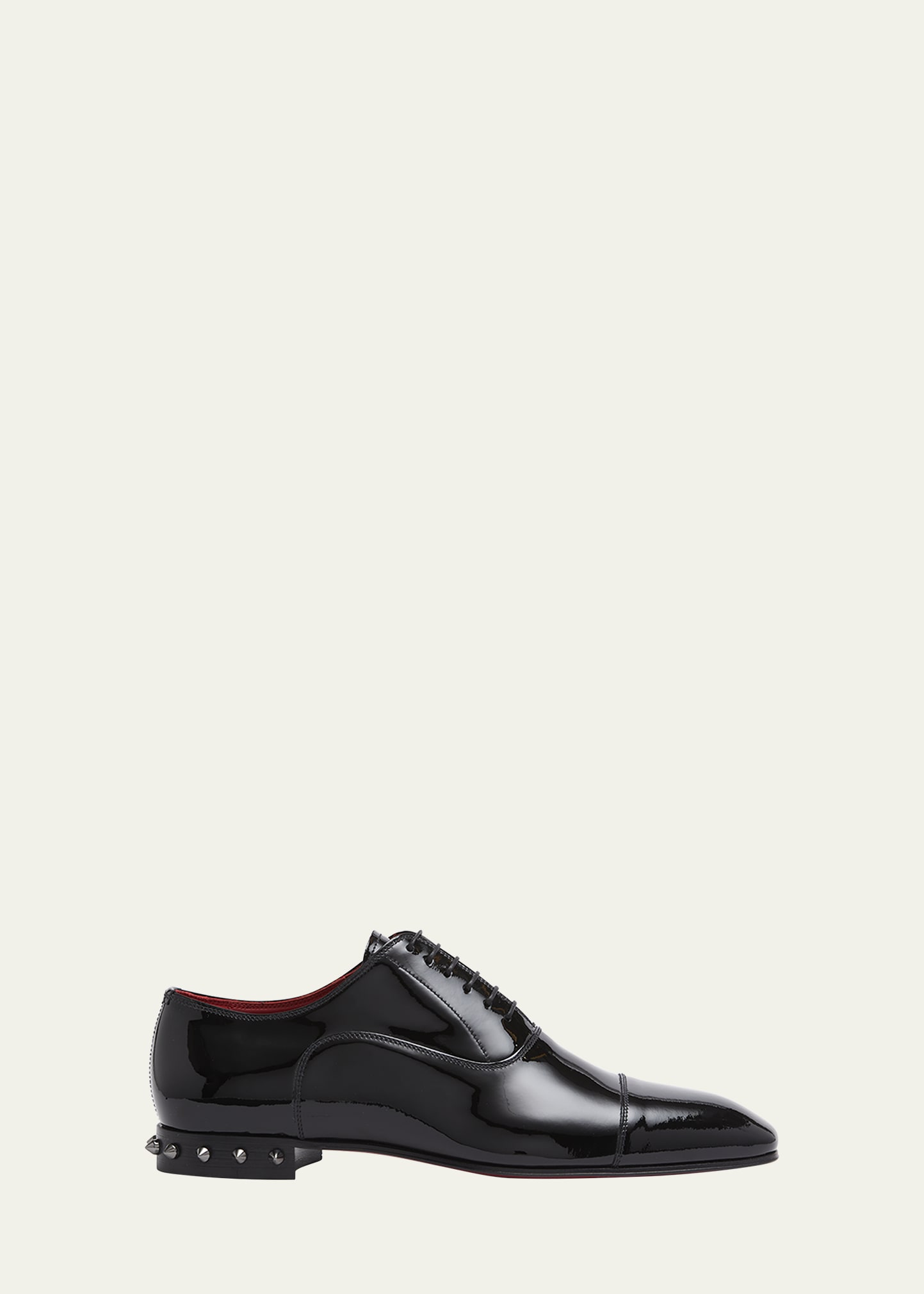 Christian Louboutin Men's Spiked Patent Leather Oxford Shoes In Black/gun Metal/l