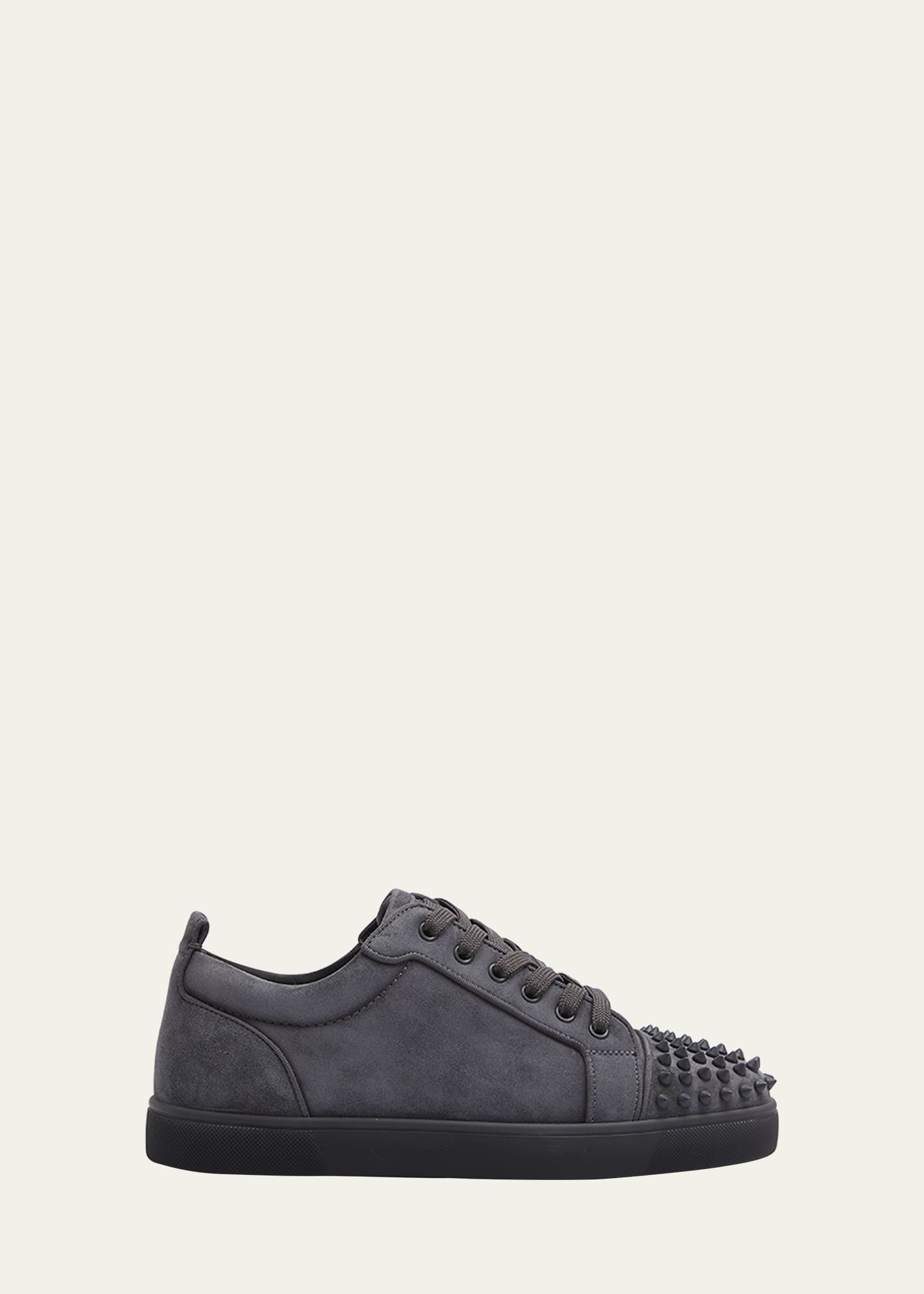 Christian Louboutin Louis Junior Spikes Leather Sneaker In Smoky/smoky Mat