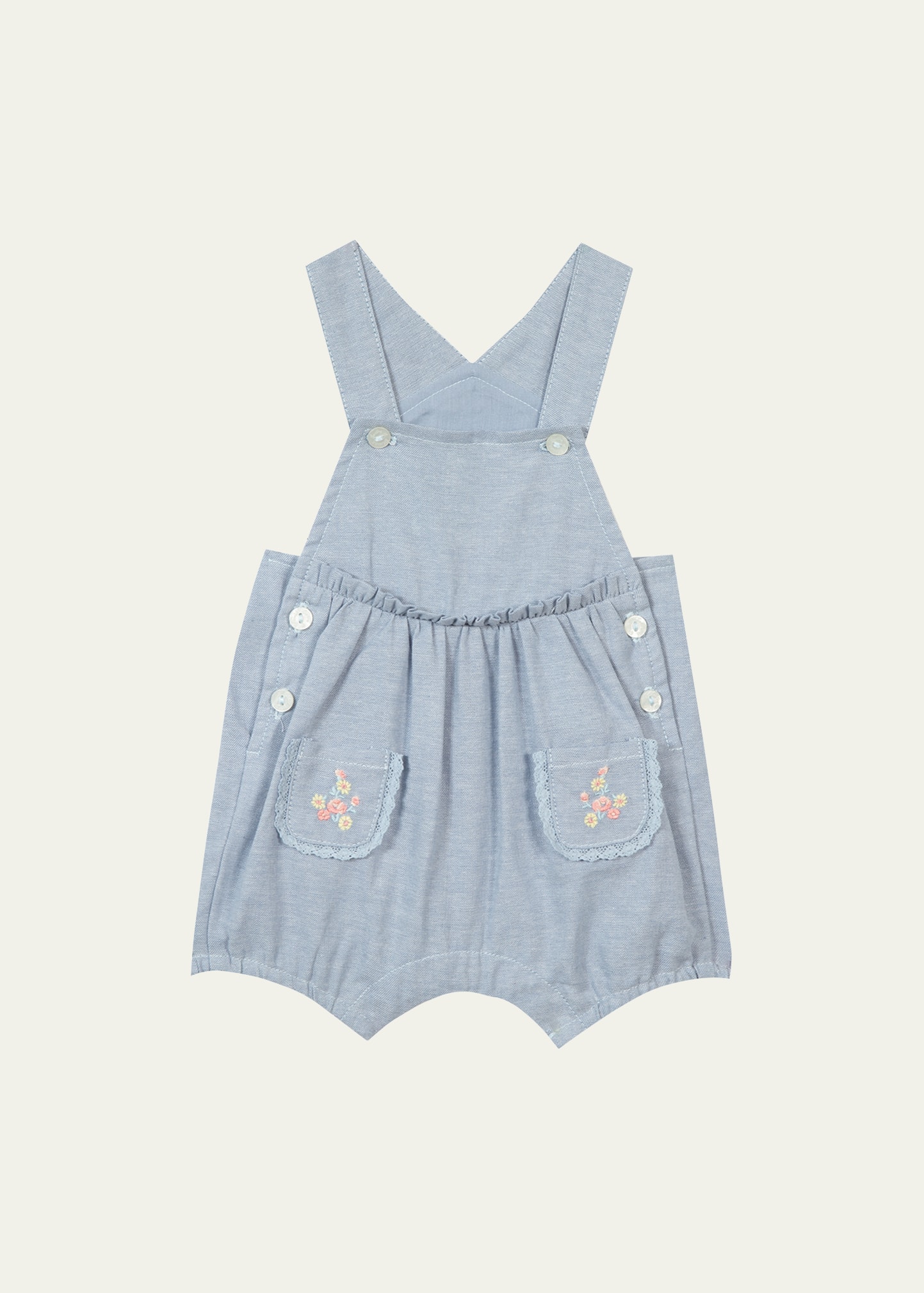 Tartine Et Chocolat Kids' Girl's Floral Embroidered Dungaree In Cloud Blue