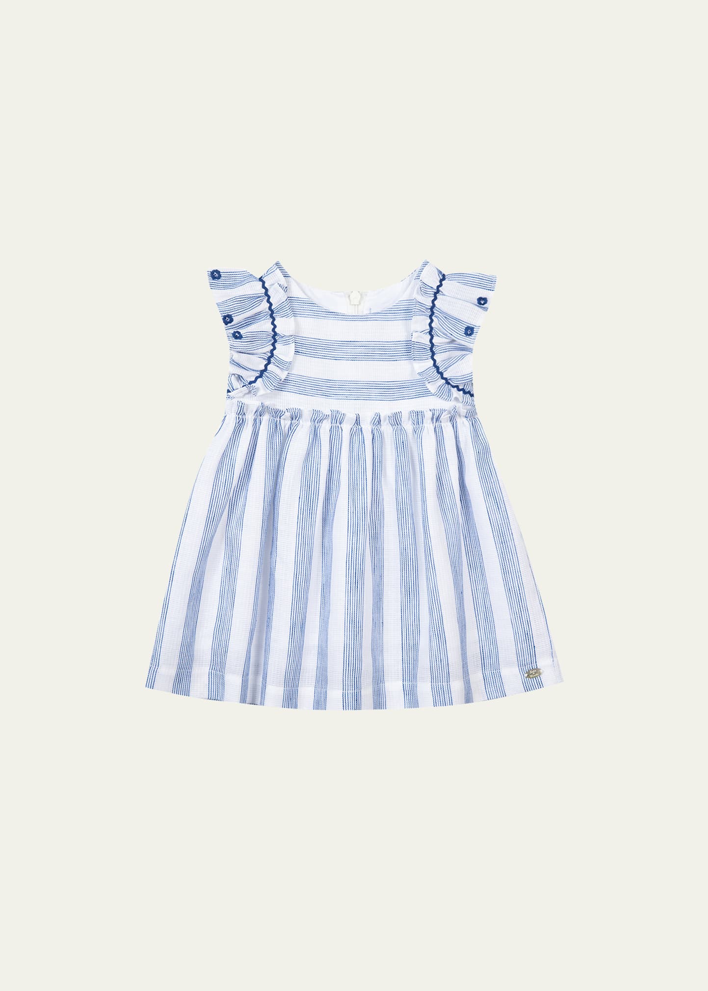 Girl's Embroidered Stripe Ruffle-Trim Dress, Size 18M-2