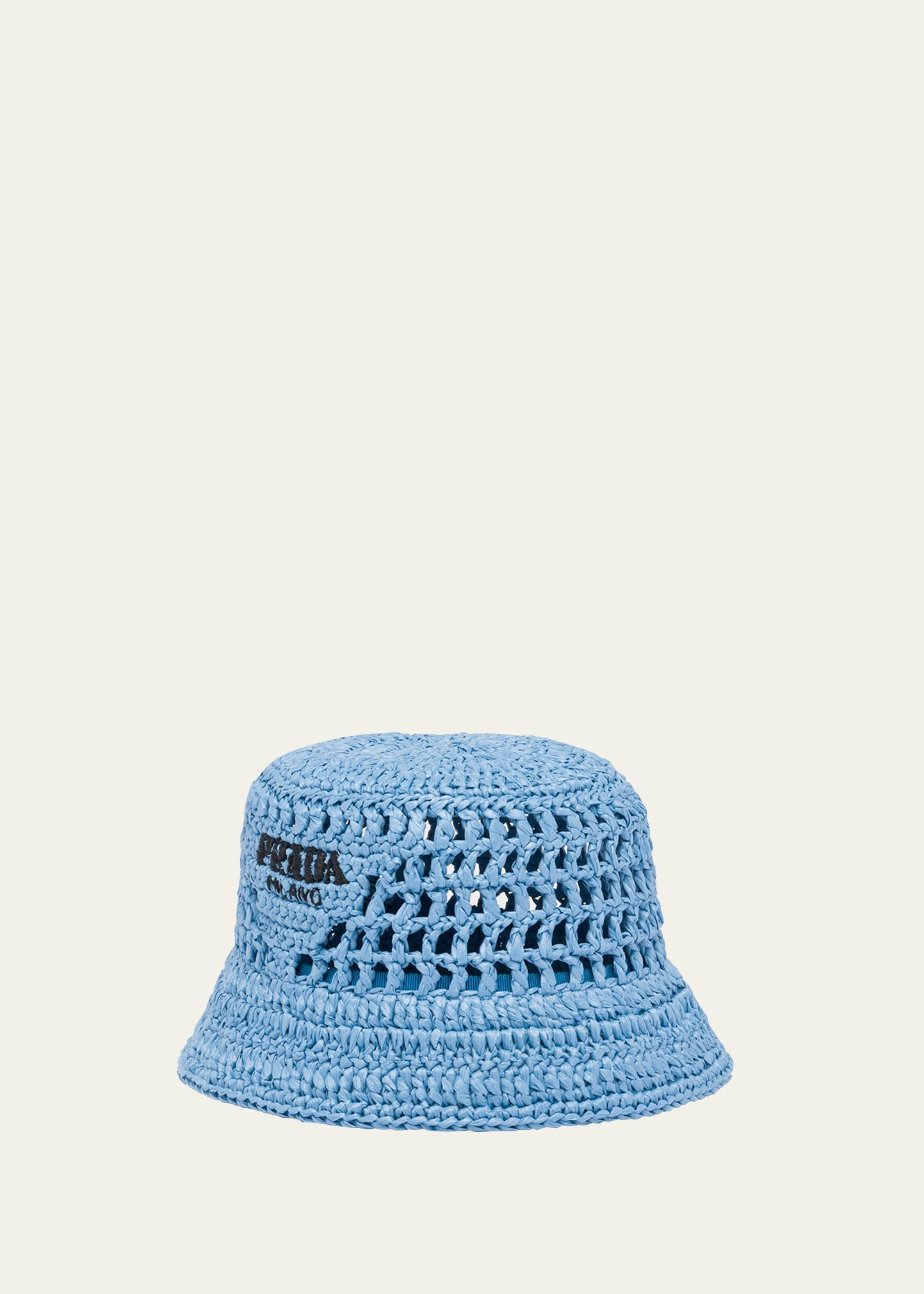 Shop Prada Logo Raffia Bucket Hat In F0076 Celeste