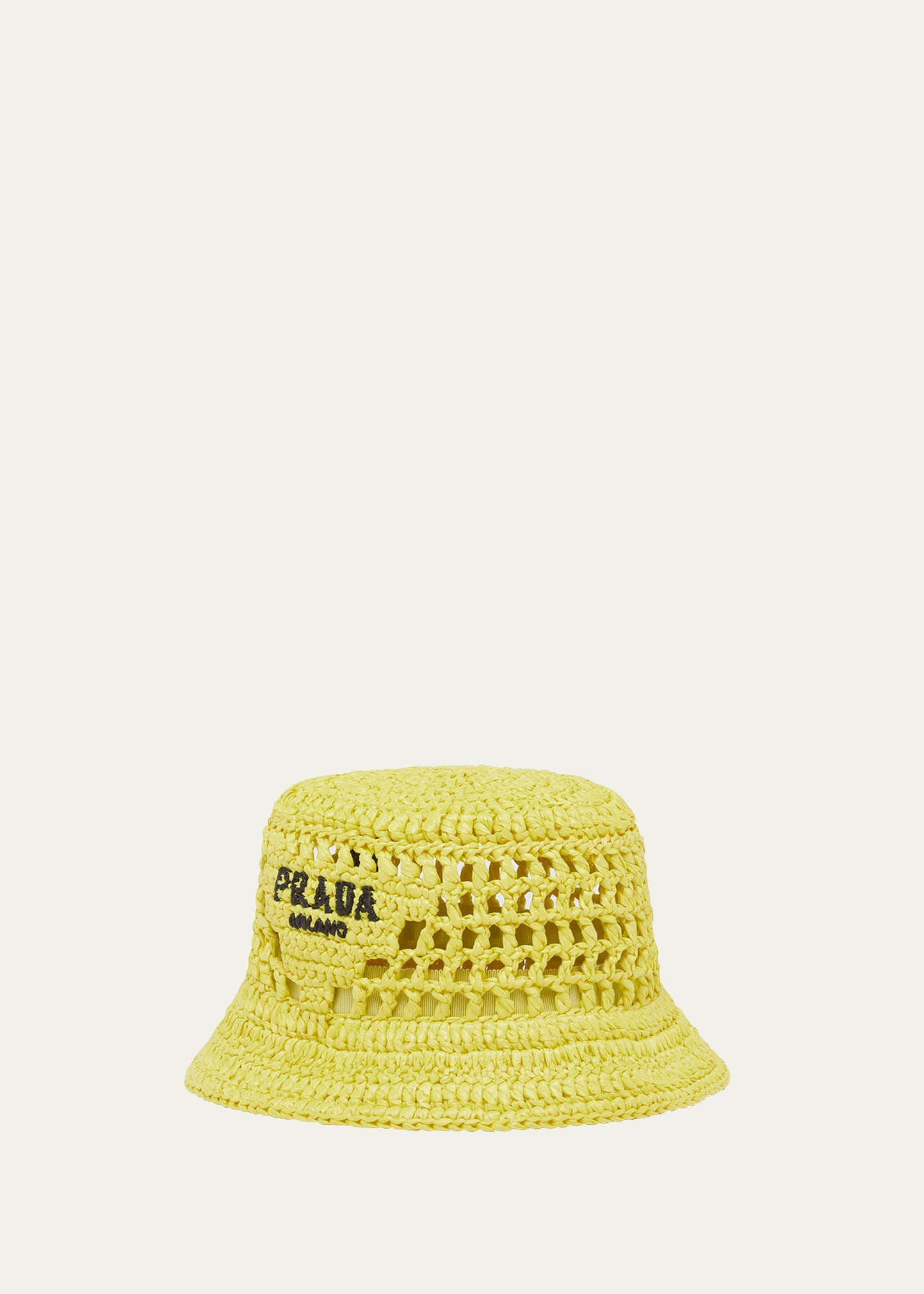Prada Logo Cutout Raffia Bucket Hat In F0322 Cedro