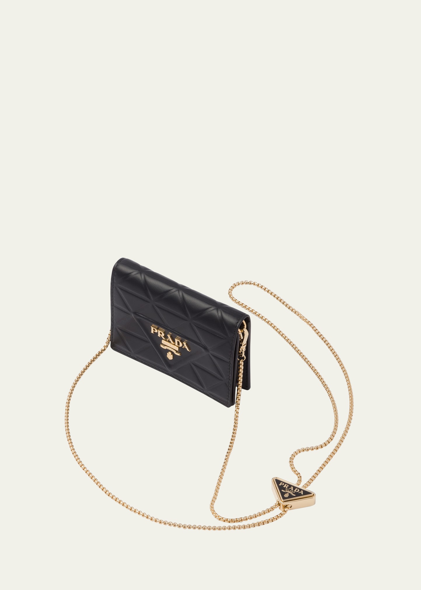 Prada Women's Card Holder With Leather Shoulder Strap In Black