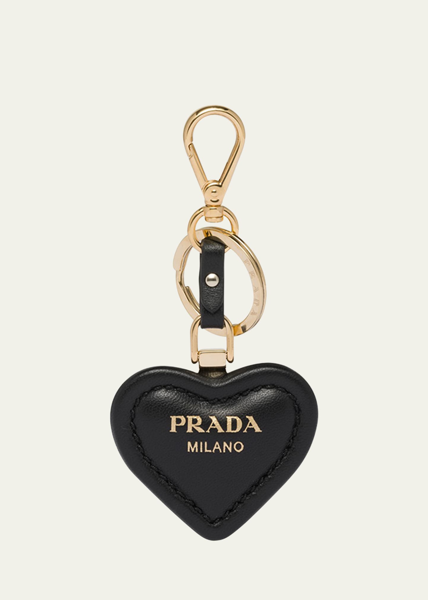 Prada Heart-shaped Leather Keyring In F0002 Nero