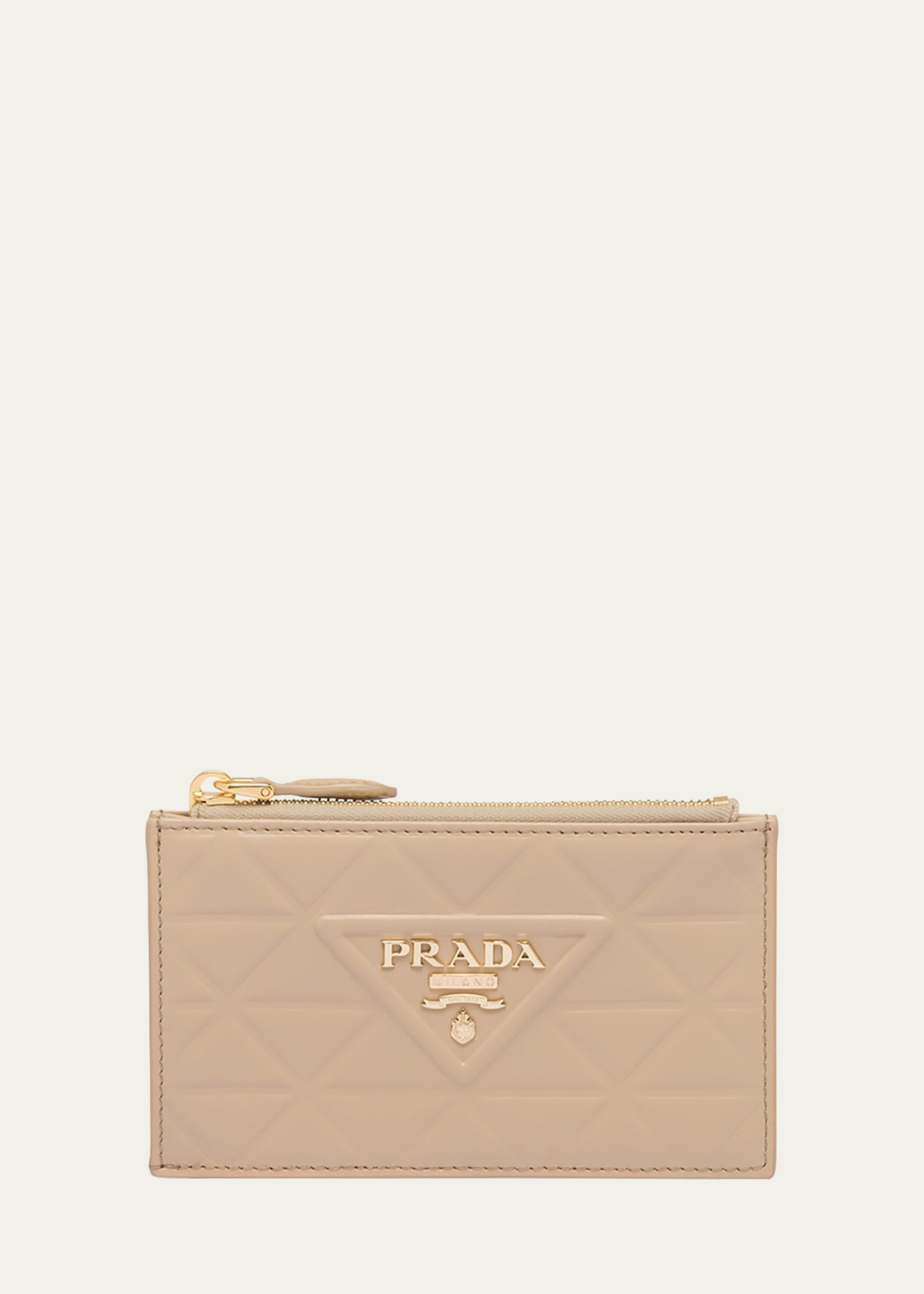 Prada Triangle-embossed Zip Card Holder In F0036 Sabbia