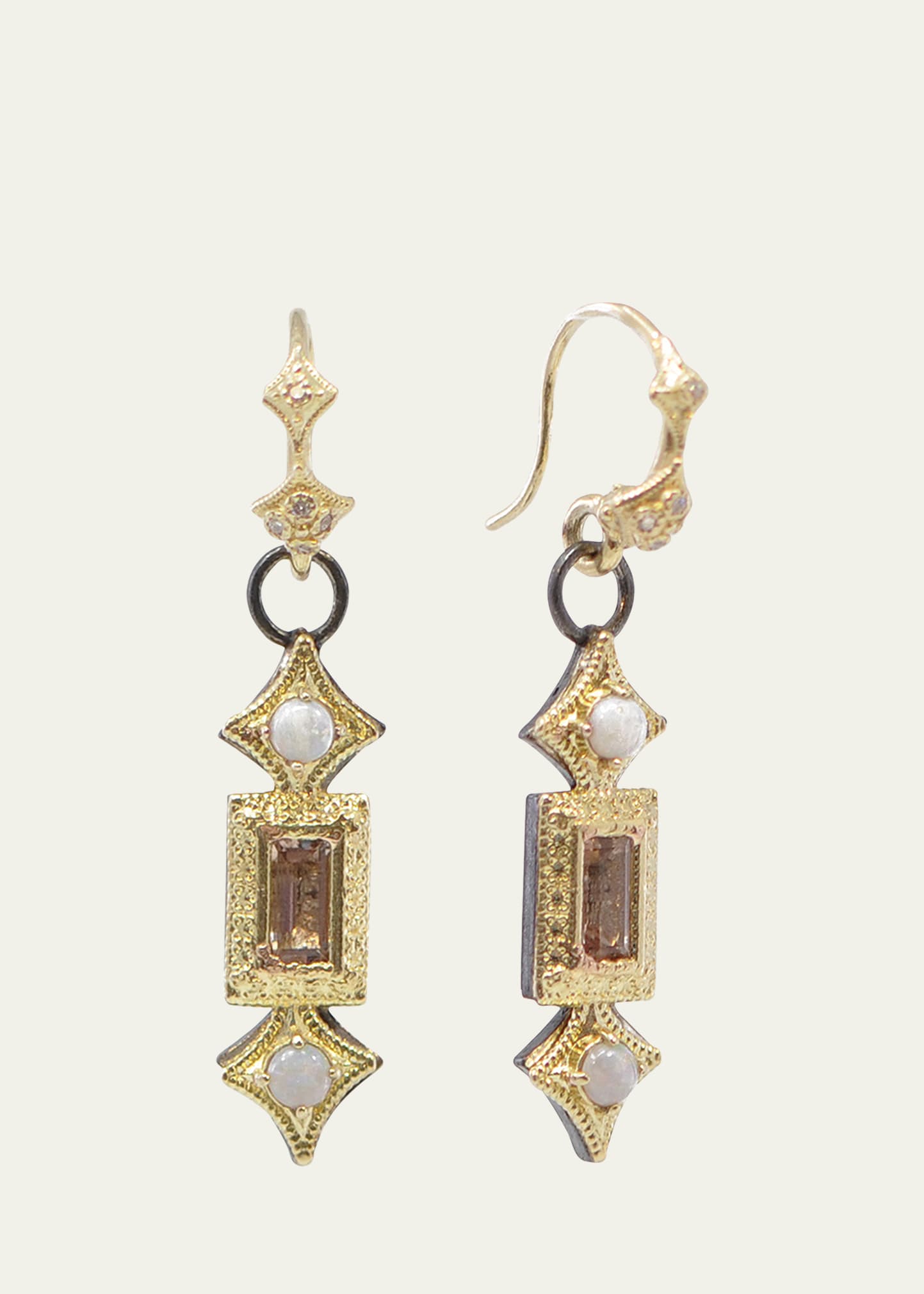 Morganite and Opal Drop Earrings with Crivelli Diamonds