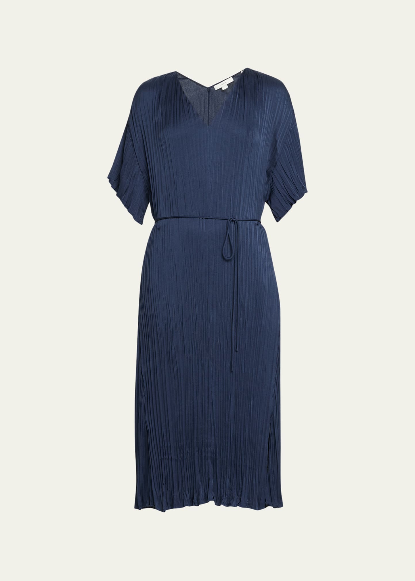 Vince Crushed Pleat V Neck Dress In Coastal