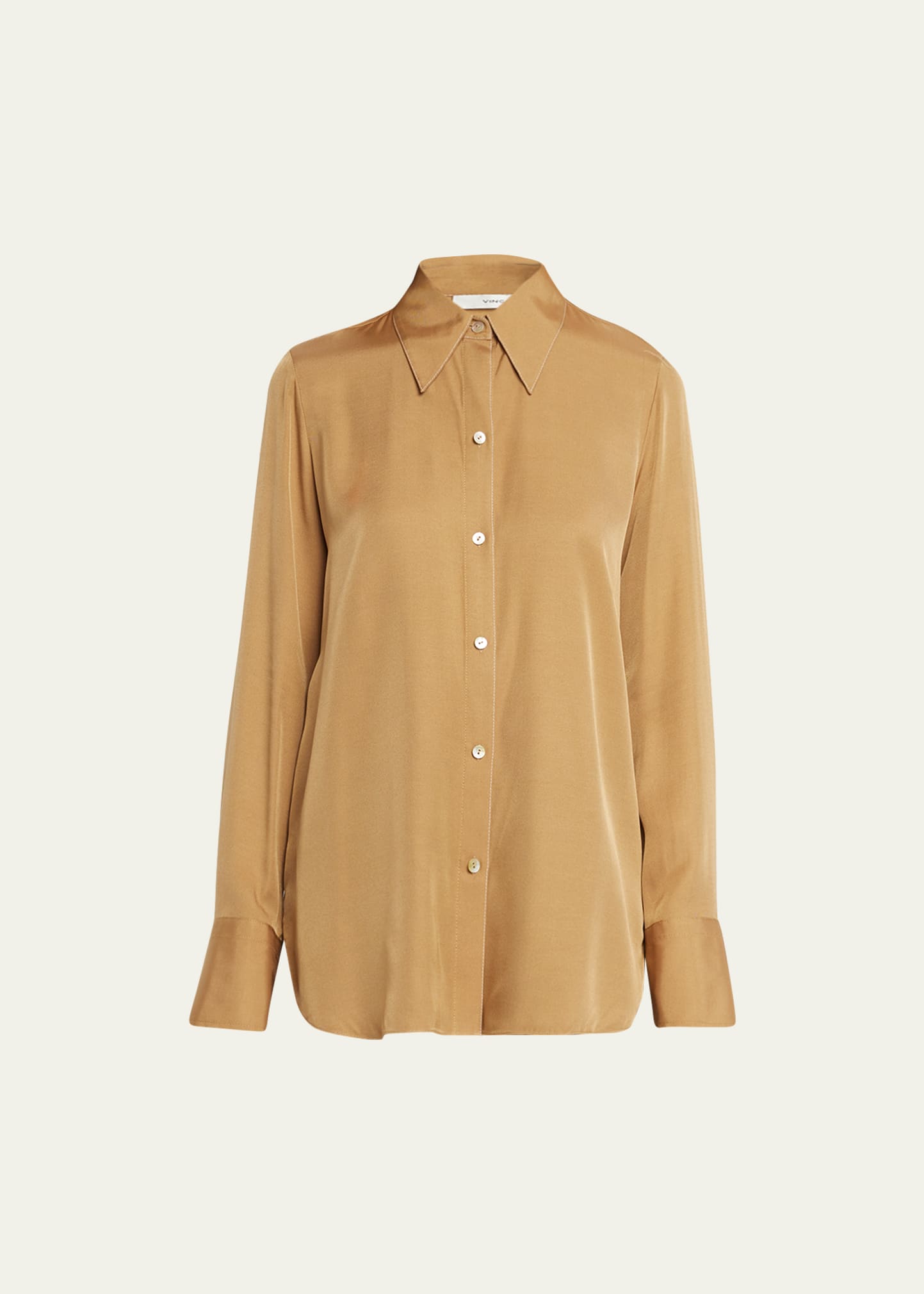 Vince Easy Long-sleeve Button-front Shirt In Camel