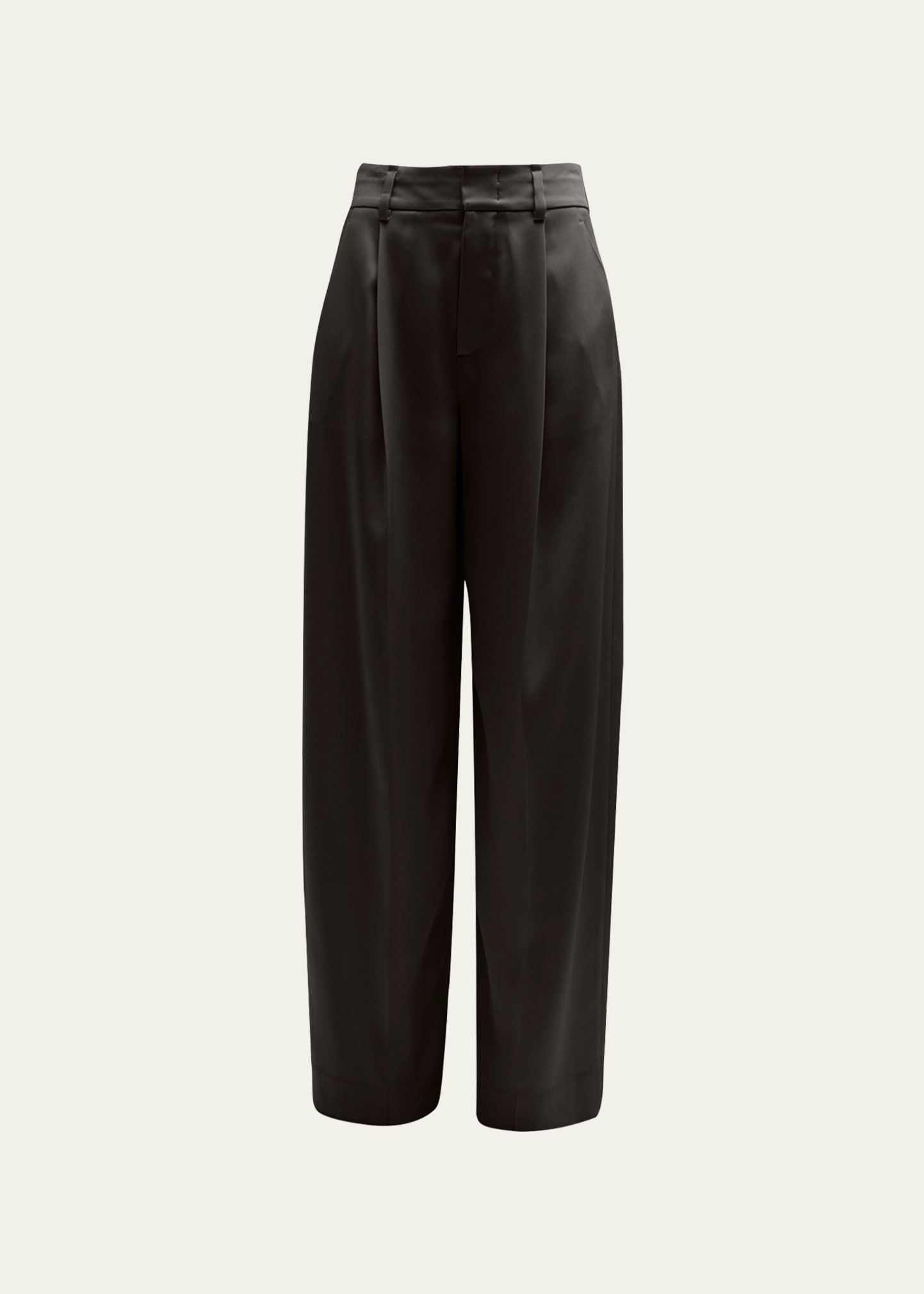 Silk Satin Pleated Wide-Leg Pants