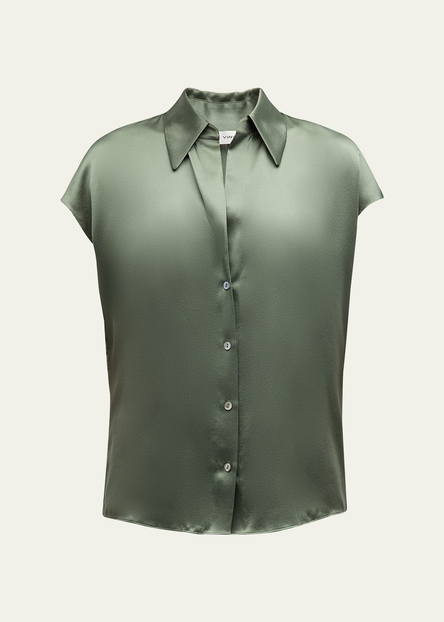 Vince Cap Sleeve Ruched Back Blouse Sea Fern In Black