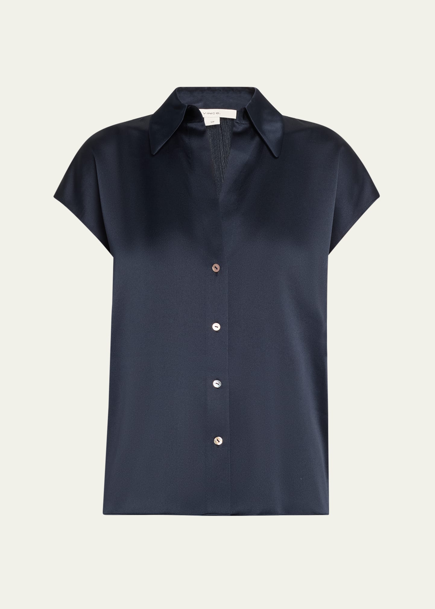 Vince Cap Sleeve Gathered Back Short Sleeve Silk Button-up Shirt In Coastal