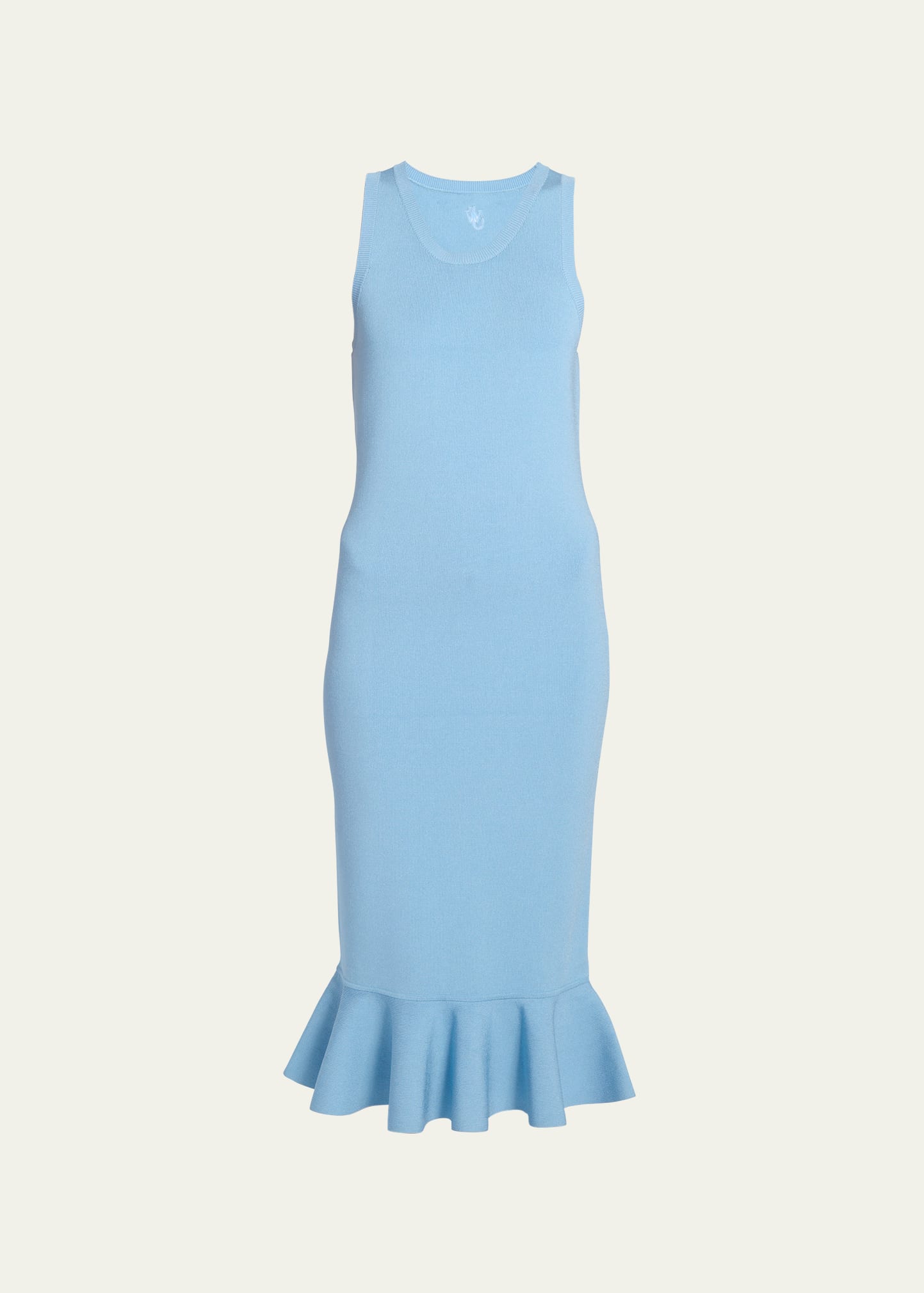 Jw Anderson Knit Midi Dress With Ruffled Hem In Sky Blue