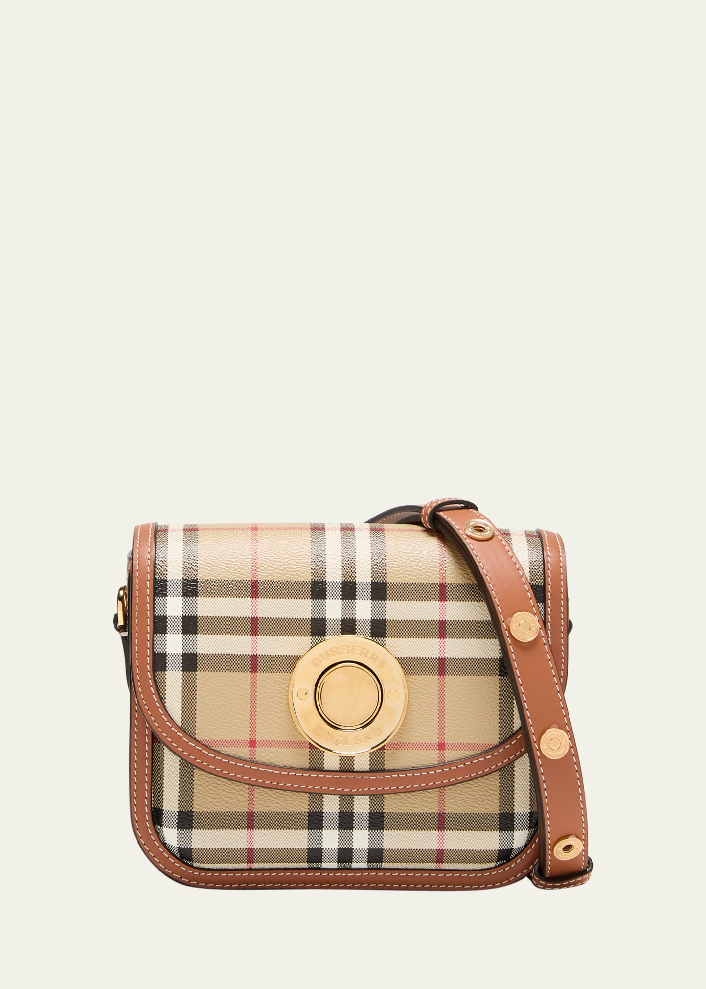 Burberry Elizabeth Small Check Saddle Crossbody Bag In Archive Beige