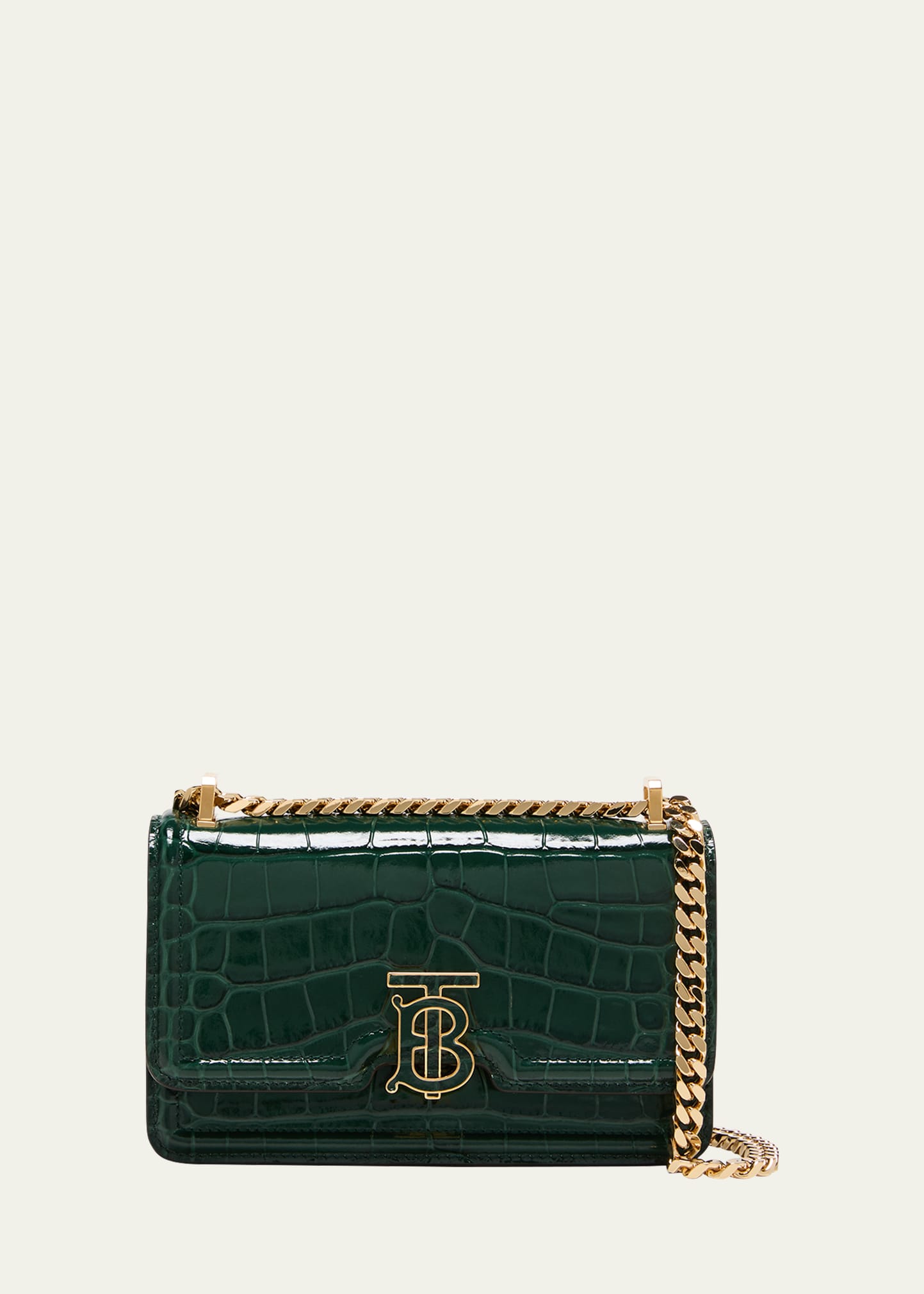 BURBERRY: TB bag in crocodile print leather with monogram - Green