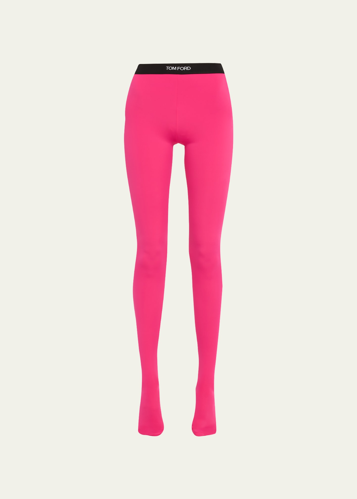 Tom Ford Glossy Jersey Footed Leggings With Logo Band In Bright Fux