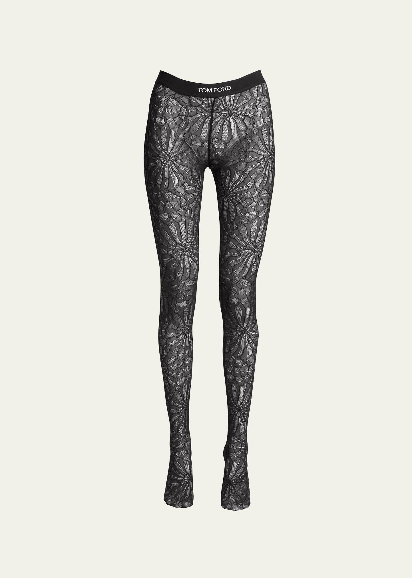 Tom Ford Circle Lace Footed Tights In Black | ModeSens
