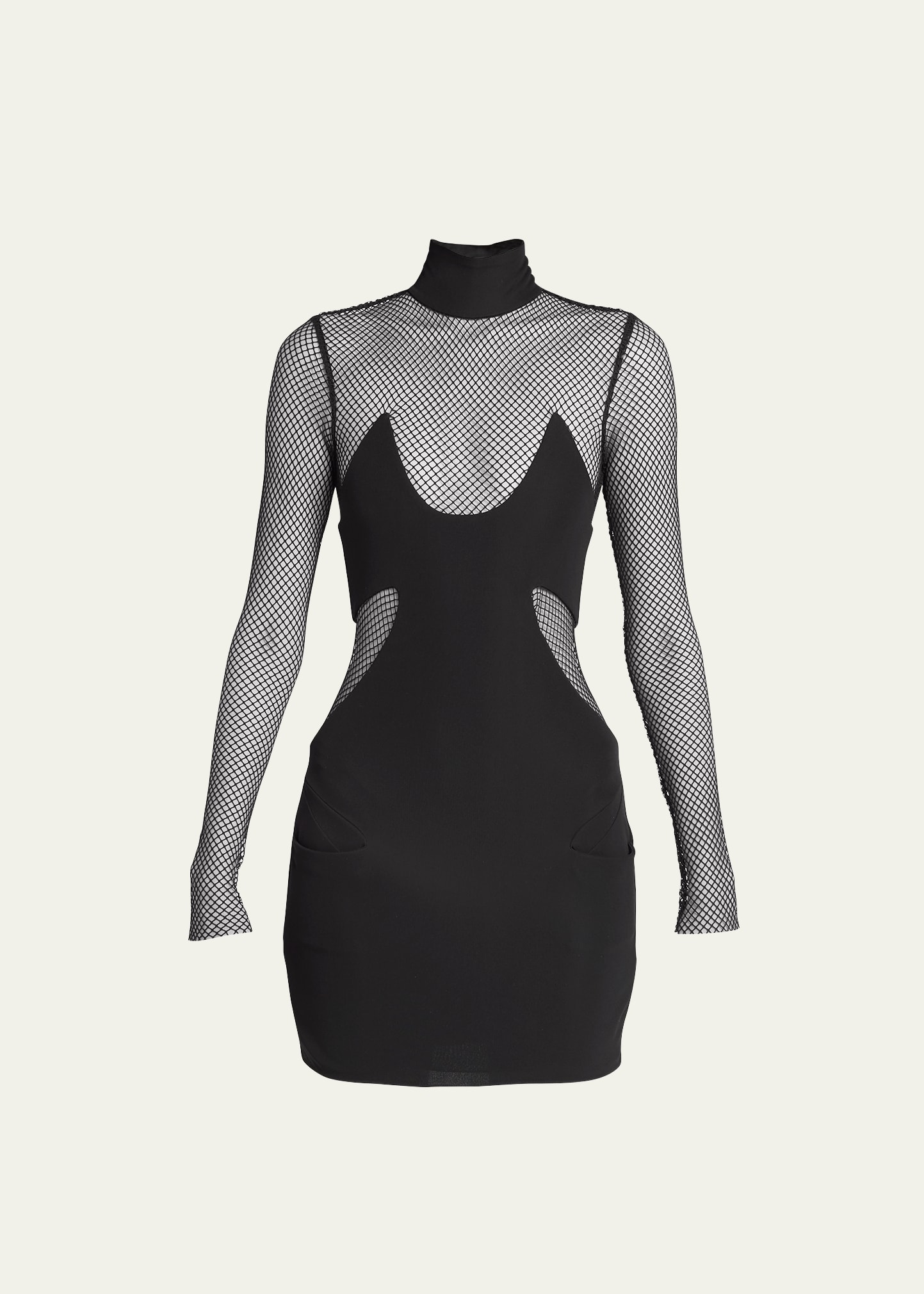 Tom Ford Black Crepe Mini Dress With Mesh Inset Details In Black