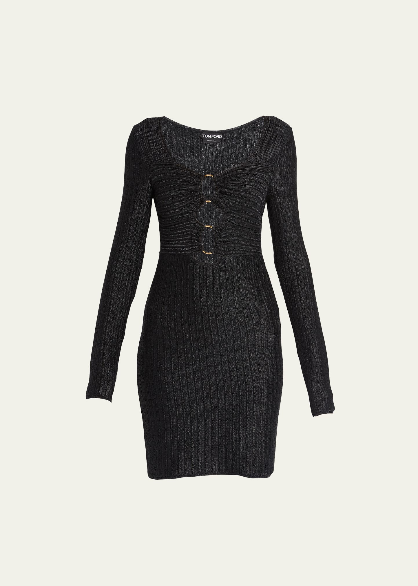 Tom Ford Metallic Wool Knit Dress With Front Cutouts In Black